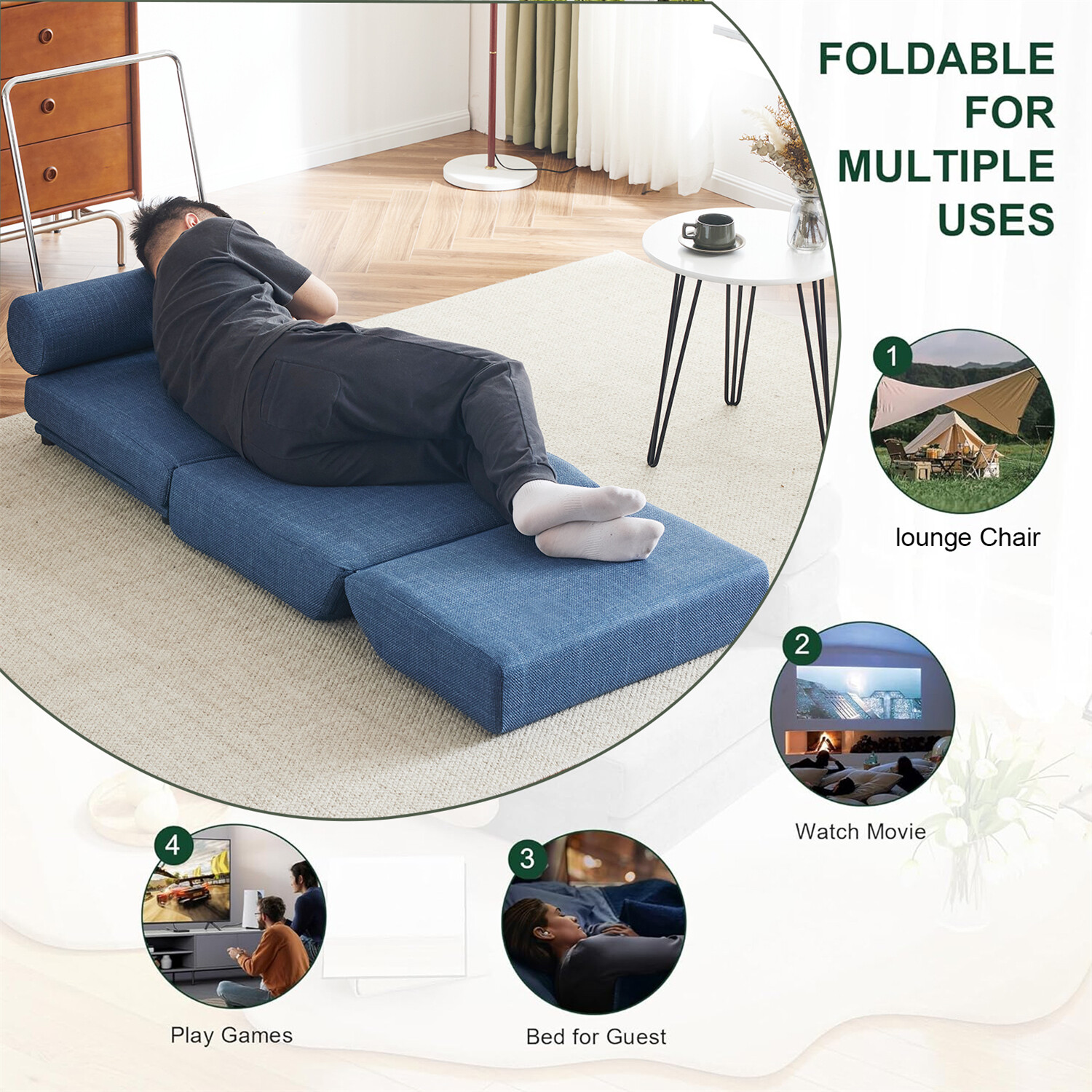 Convertible Sleeper Sofa Bed Floor Couch Single Sofa Chairs Folding Sofa Bed US
