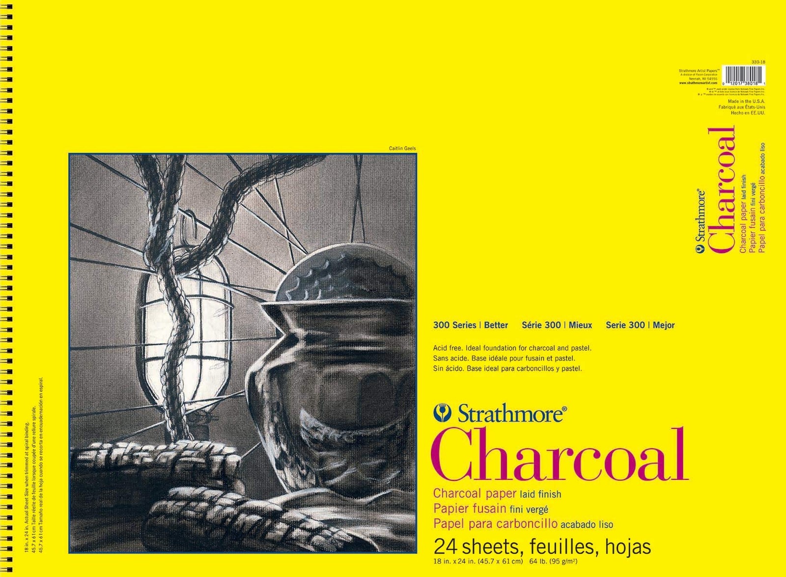 300 Series Charcoal Paper Pad, Top Wire Bound, 18x24 inches, 24 Sheets (64lb/...