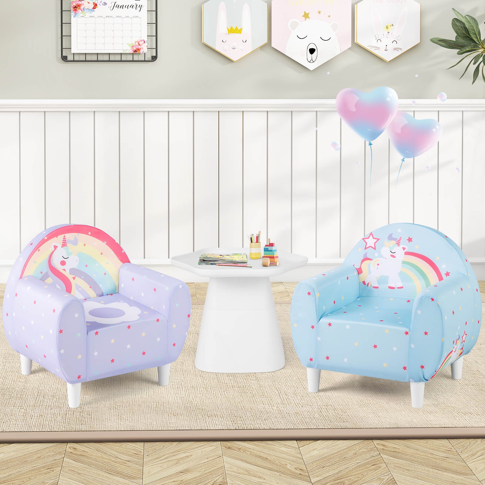 Kids Sofa w/Breathable Spandex Fabric High-density Sponge Filling for Boys Girls
