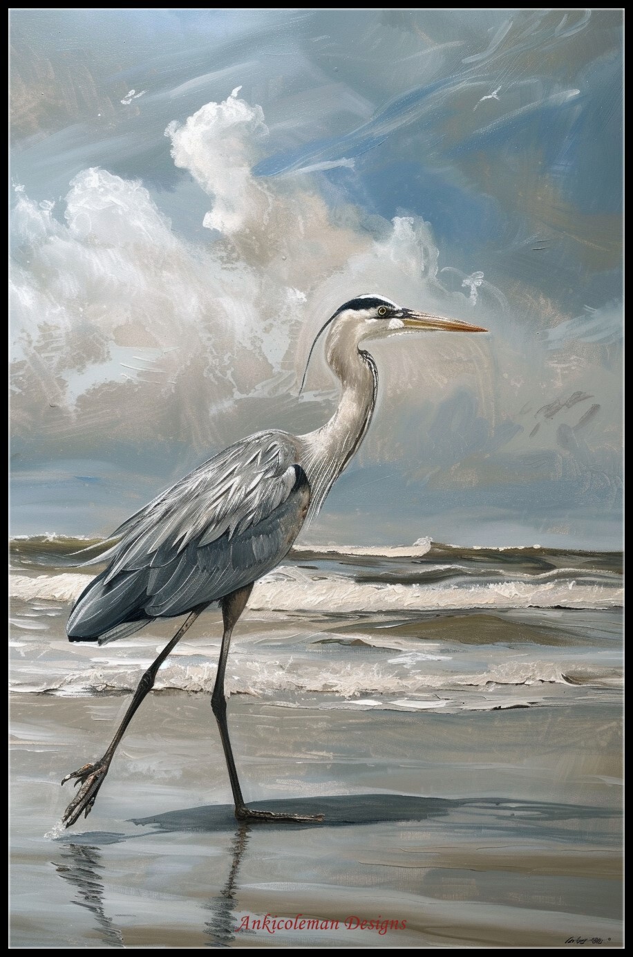 A Big Heron Walking - Chart Counted Cross Stitch Patterns Needlework DMC Color