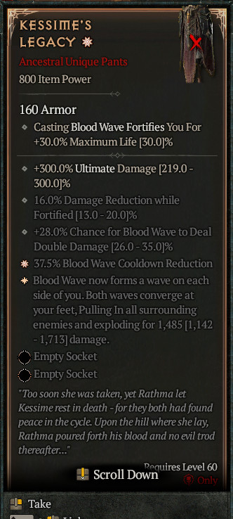 DIABLO 4🔥NEW SEASON🔥KESSIME'S LEGACY UNIQUE PANT - BLOOD WEVE BUILD