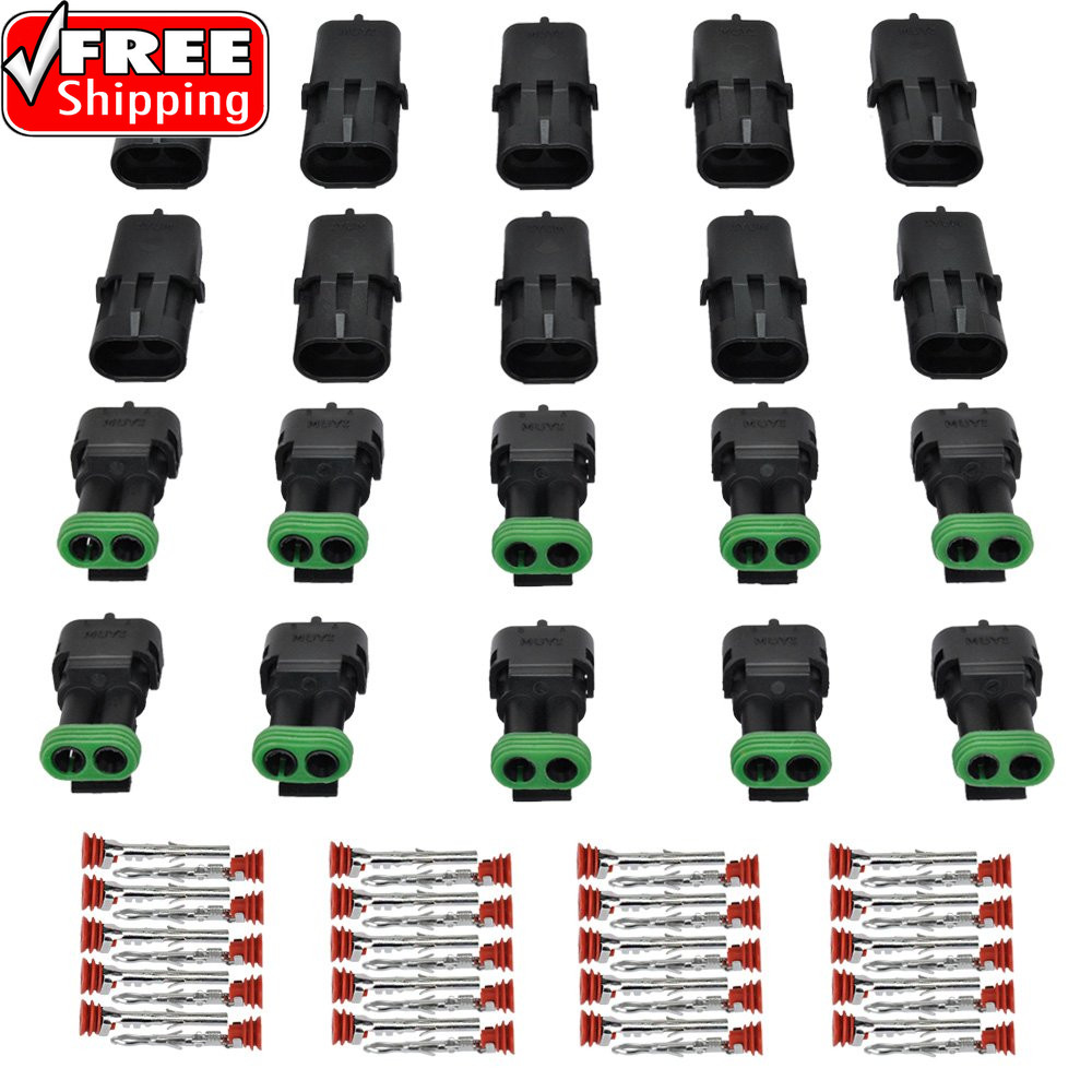10 Kit 2 Pin Weather Pack Connector for 20-14 AWG Wire Harness 2.5Mm Series Auto