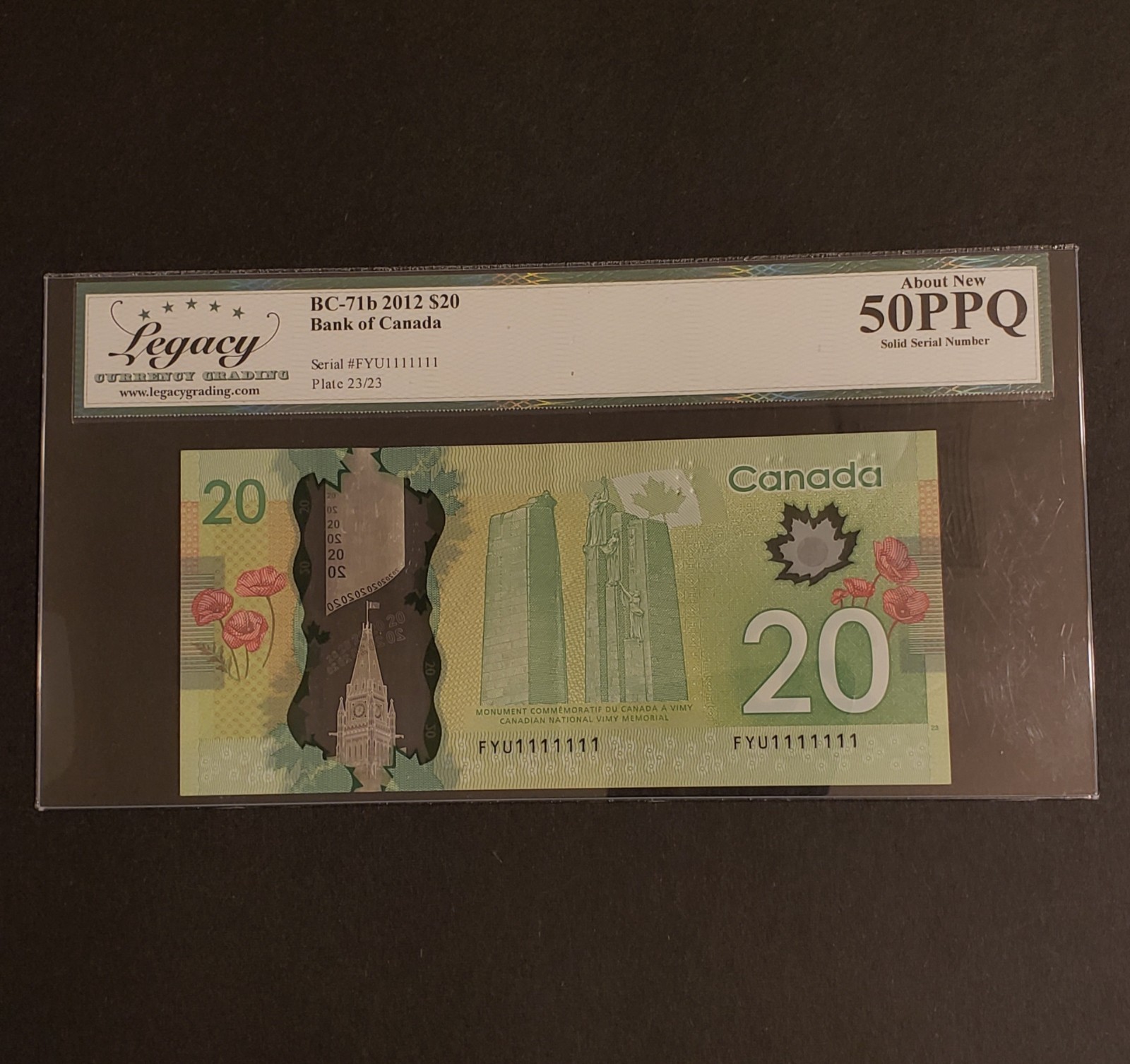 RARE SOLID & BINARY SERIAL NUMBER 2012 Bank of Canada $20 Banknote. PPQ.