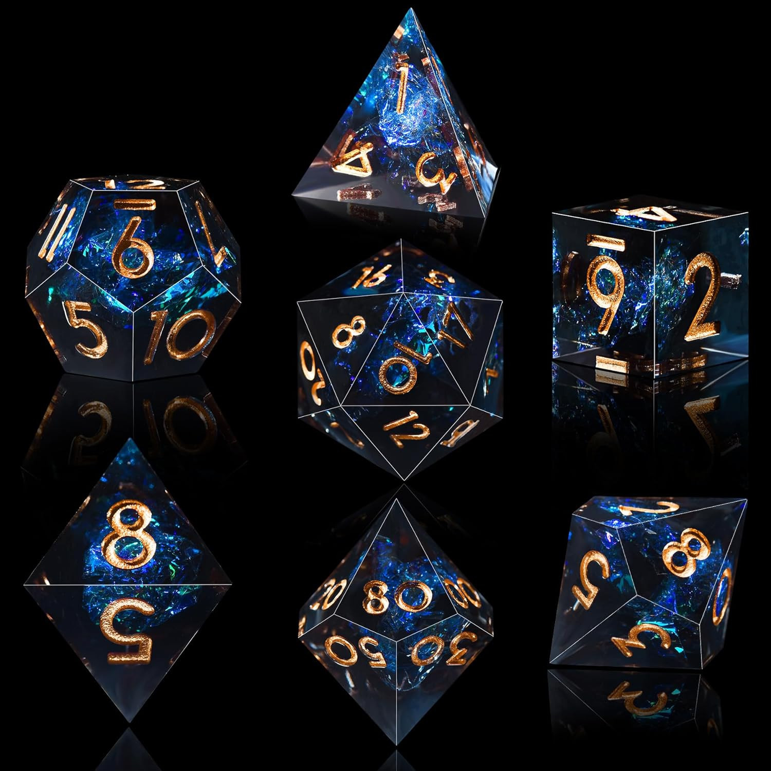 7-Die DND Dice Set Handmade Sharp Edge Polyhedral Dice for Dungeons