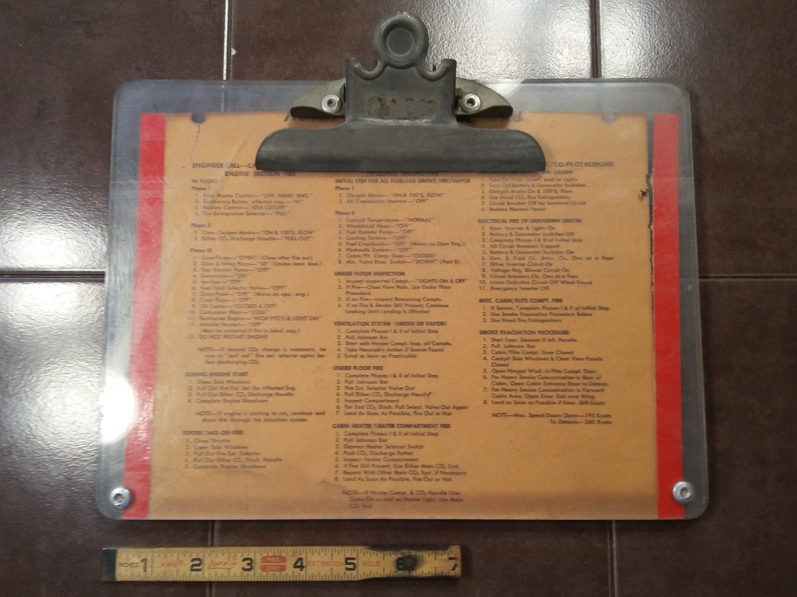 Original Laminated Clipboard Douglas DC-6 Emergency Procedures Checklist