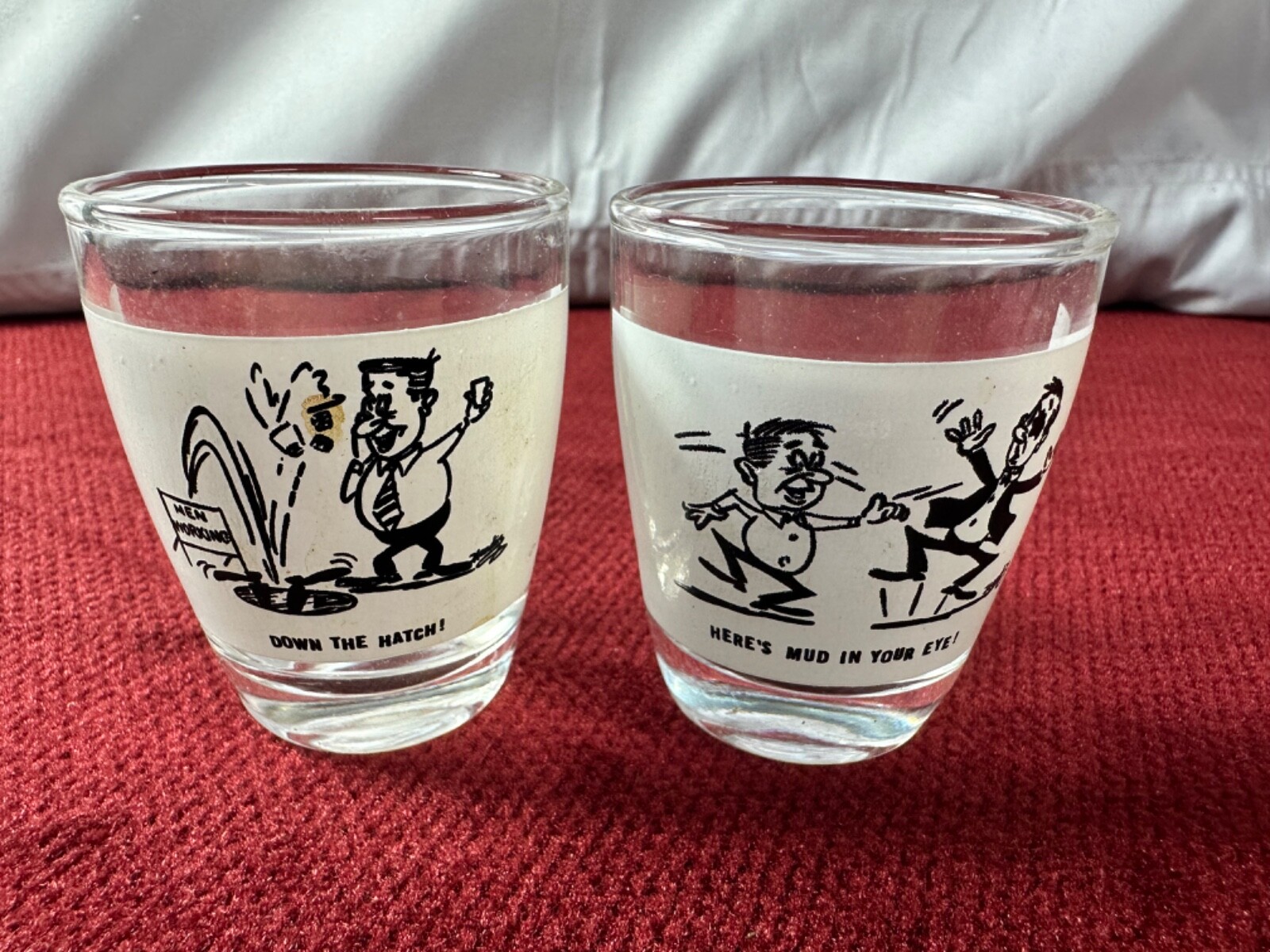 Anchor Hocking Vintage Humerous Funny Joke Shot Glasses - Lot of 2