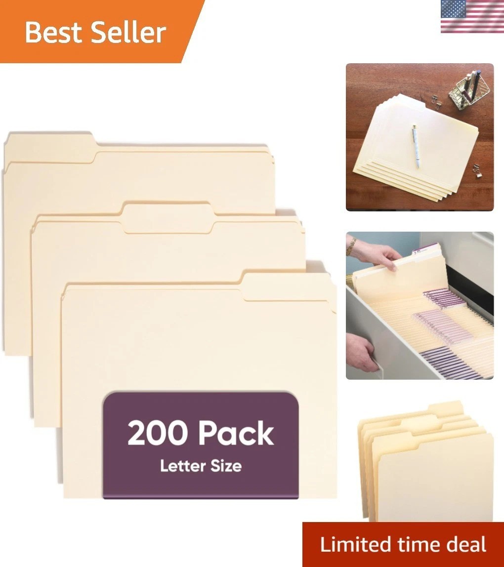 200 Expandable Manila File Folders, 1/3-Cut Tab, Letter Size, Assorted Colors