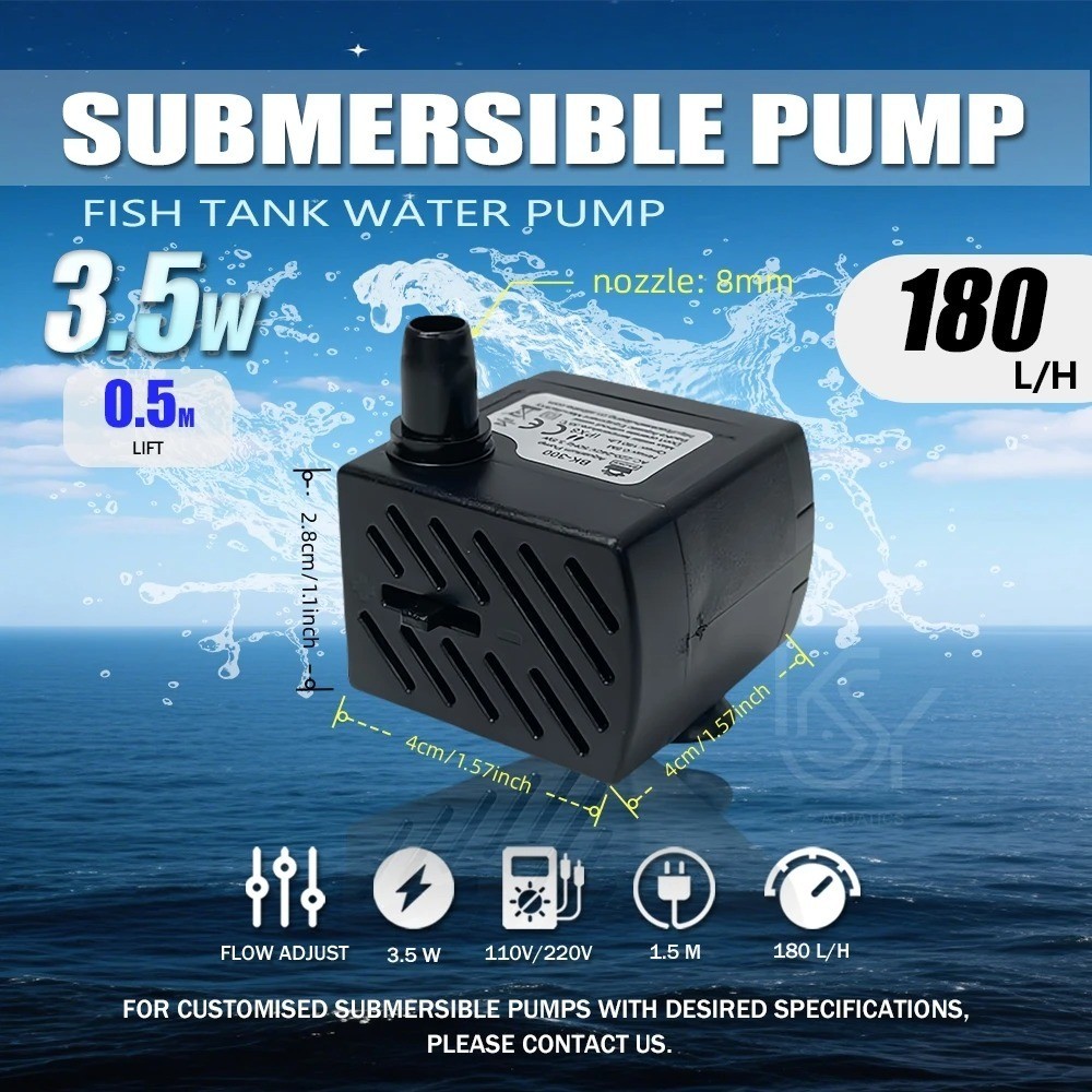 Submersible Aquarium Water Pump Adjustable Flow Ultra Quiet Fish Tank Pump