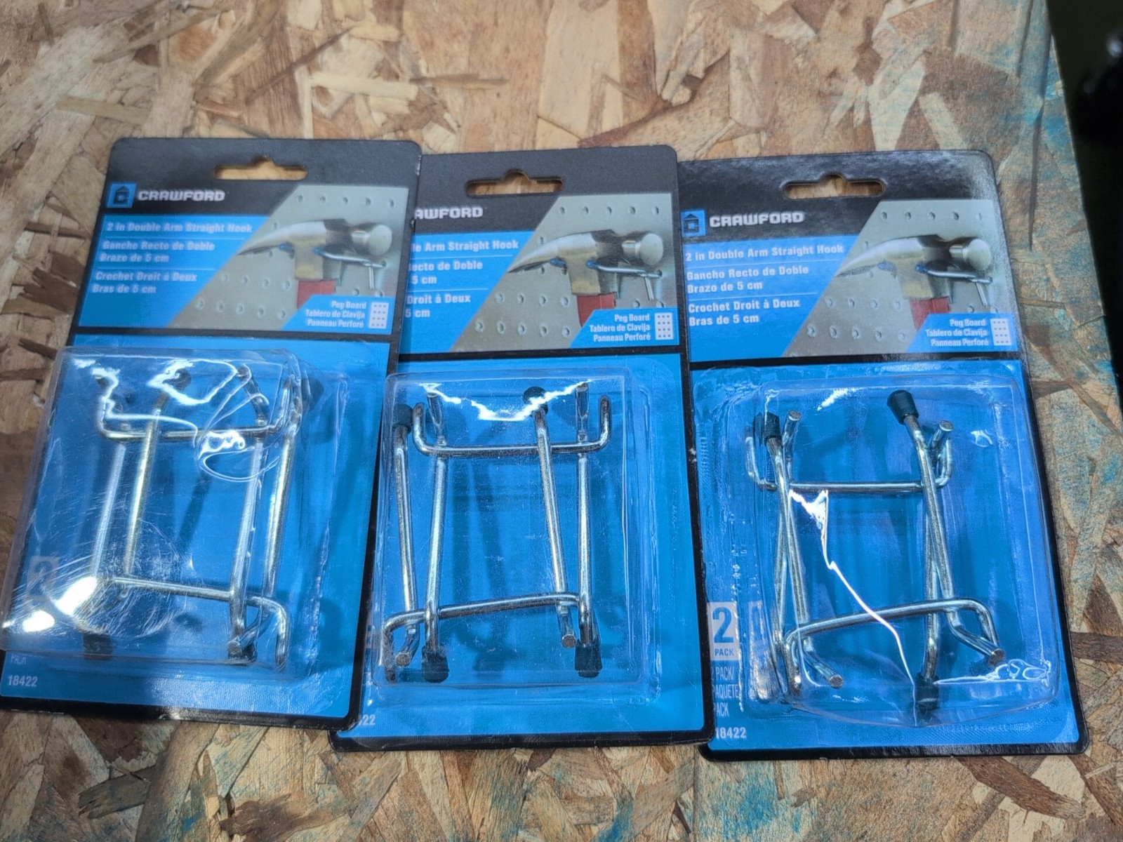 Crawford 2" Double Arm Straight Pegboard Hooks 3 Packages of 2  - 18422  NEW