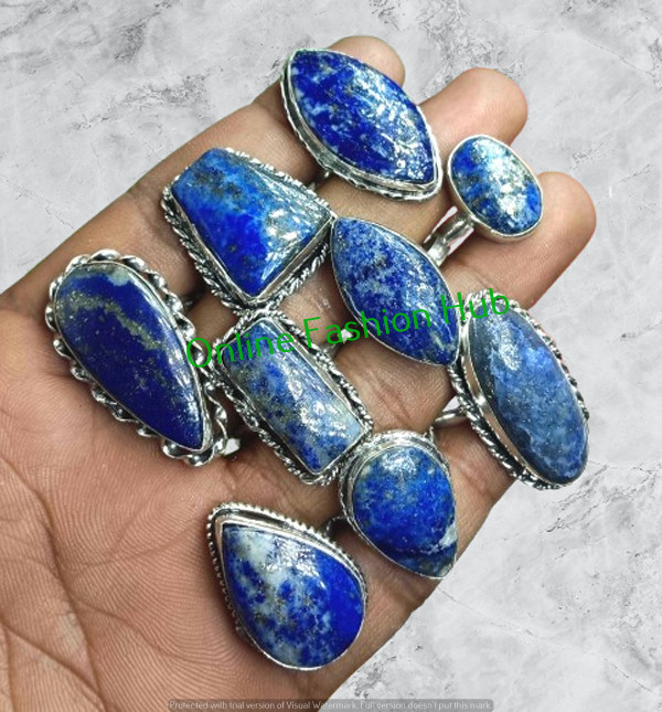 Lapis Lazuli Gemstone Rings Lot 925 Sterling Silver Plated Artisan Jewelry