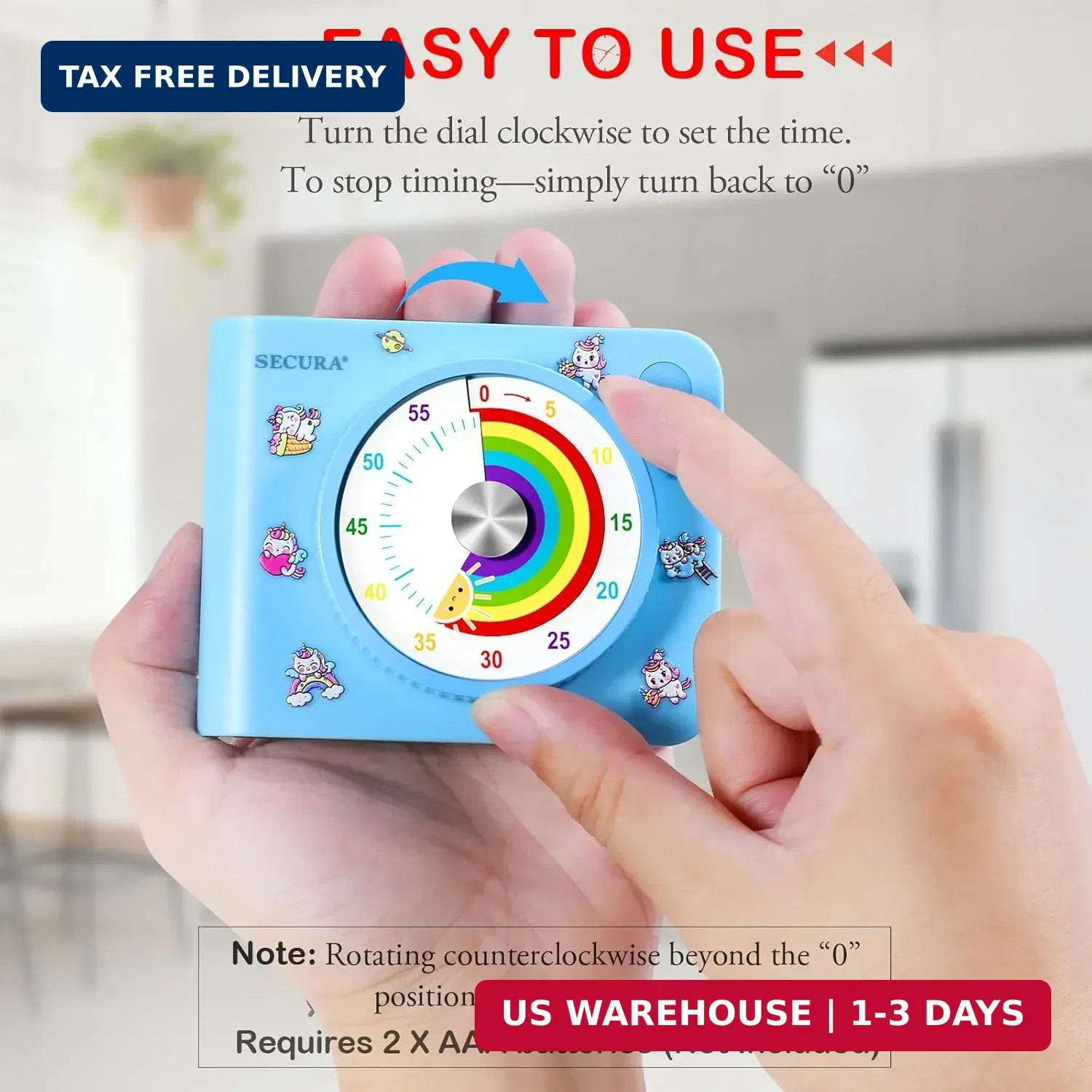 Secura 60 Minute Visual Timer for Kids, Countdown Timer for Time Management | Si