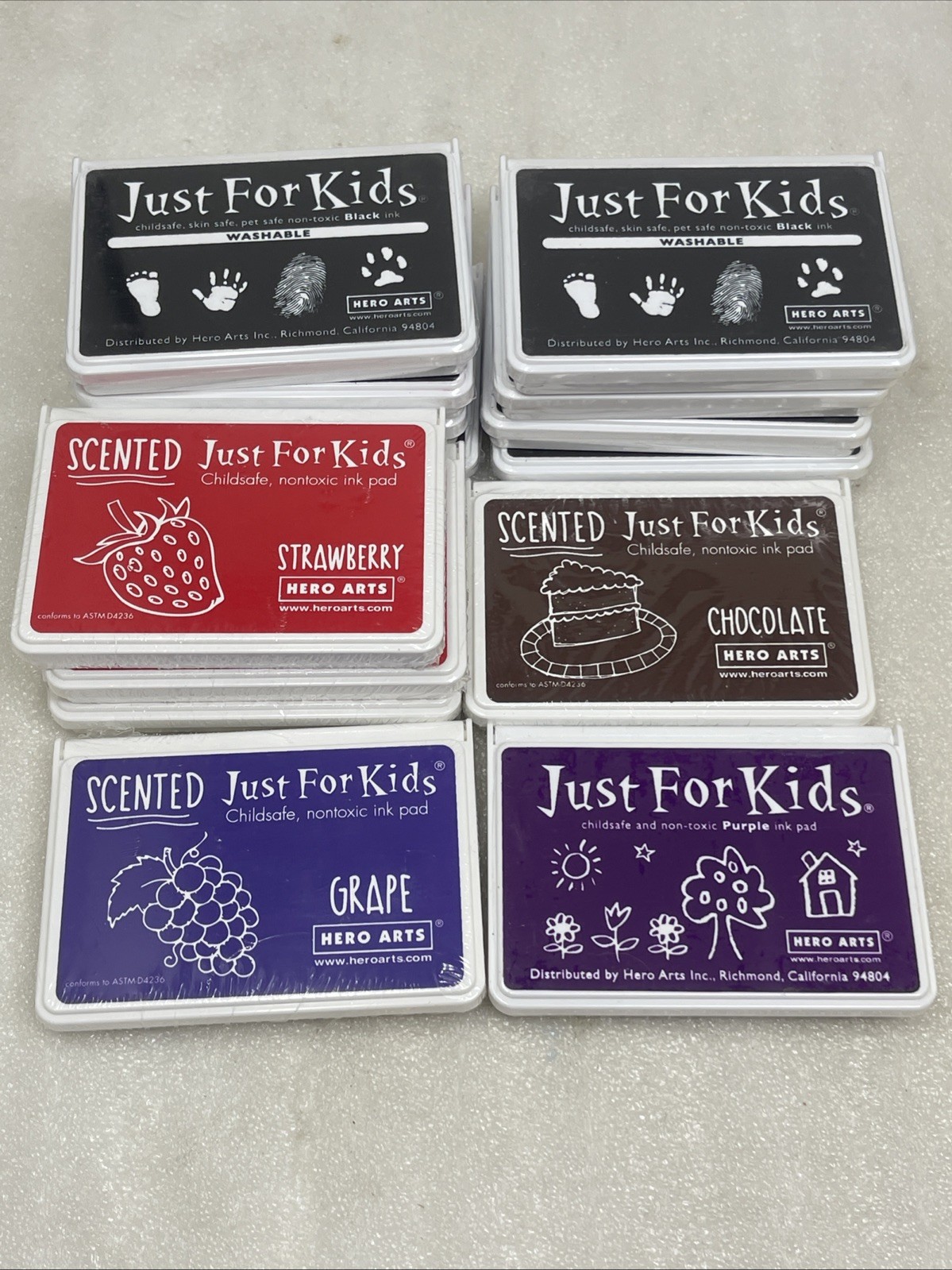 Lot Of (14) Hero Arts Just for Kids Ink Pads, Black, Strawberry, Grape, Purple