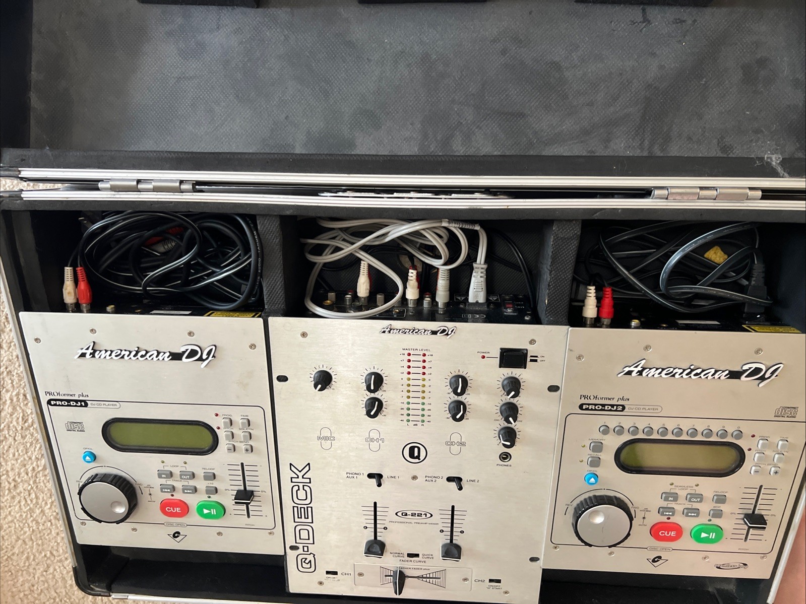 American DJ PRO-DJ1, DJ2 & Q-Deck In Case - Untested
