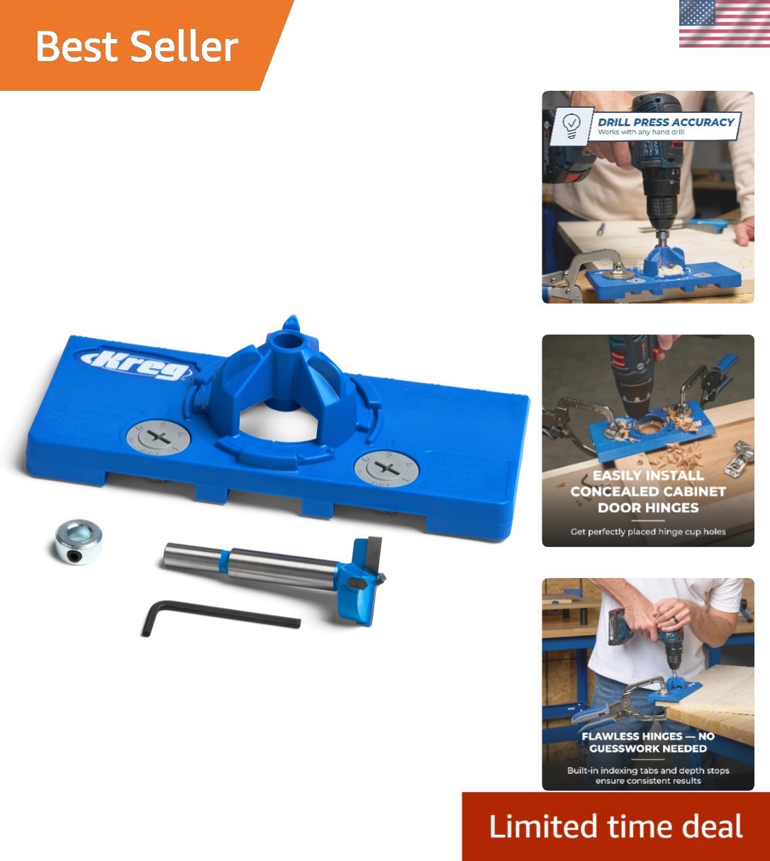 Adjustable Concealed Hinge Jig with 35mm Drilling Bit for Cabinet Installations