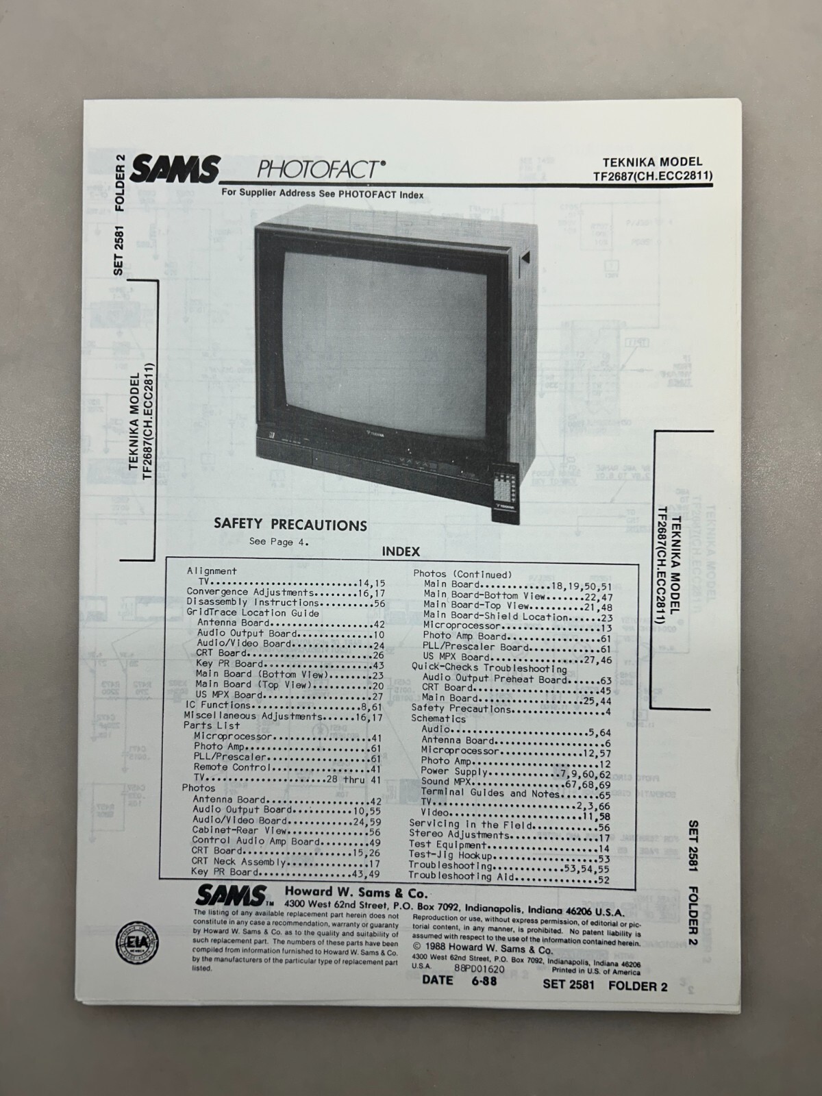 Teknika TF2687 Service Manual Sams Photofact Free Shipping