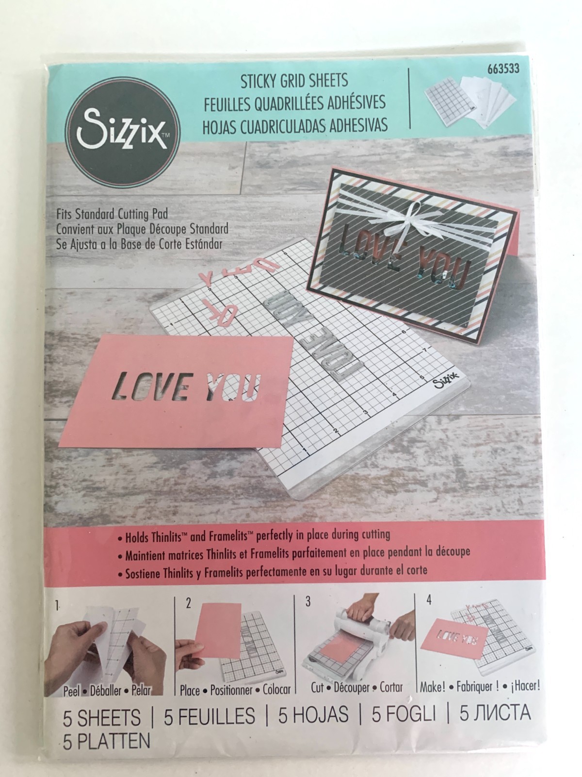 Sizzix Sticky Grid Sheets 663533 5 Sheets  6"x 8.5" Fits Standard Cutting Pad