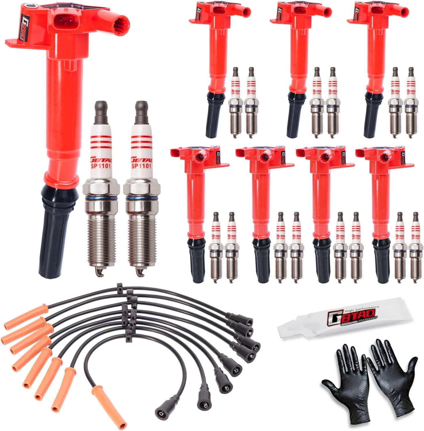 Set of 8 Ignition Coil Pack and Spark Plug Wires for 6.2L V8 2010-2017 Ford