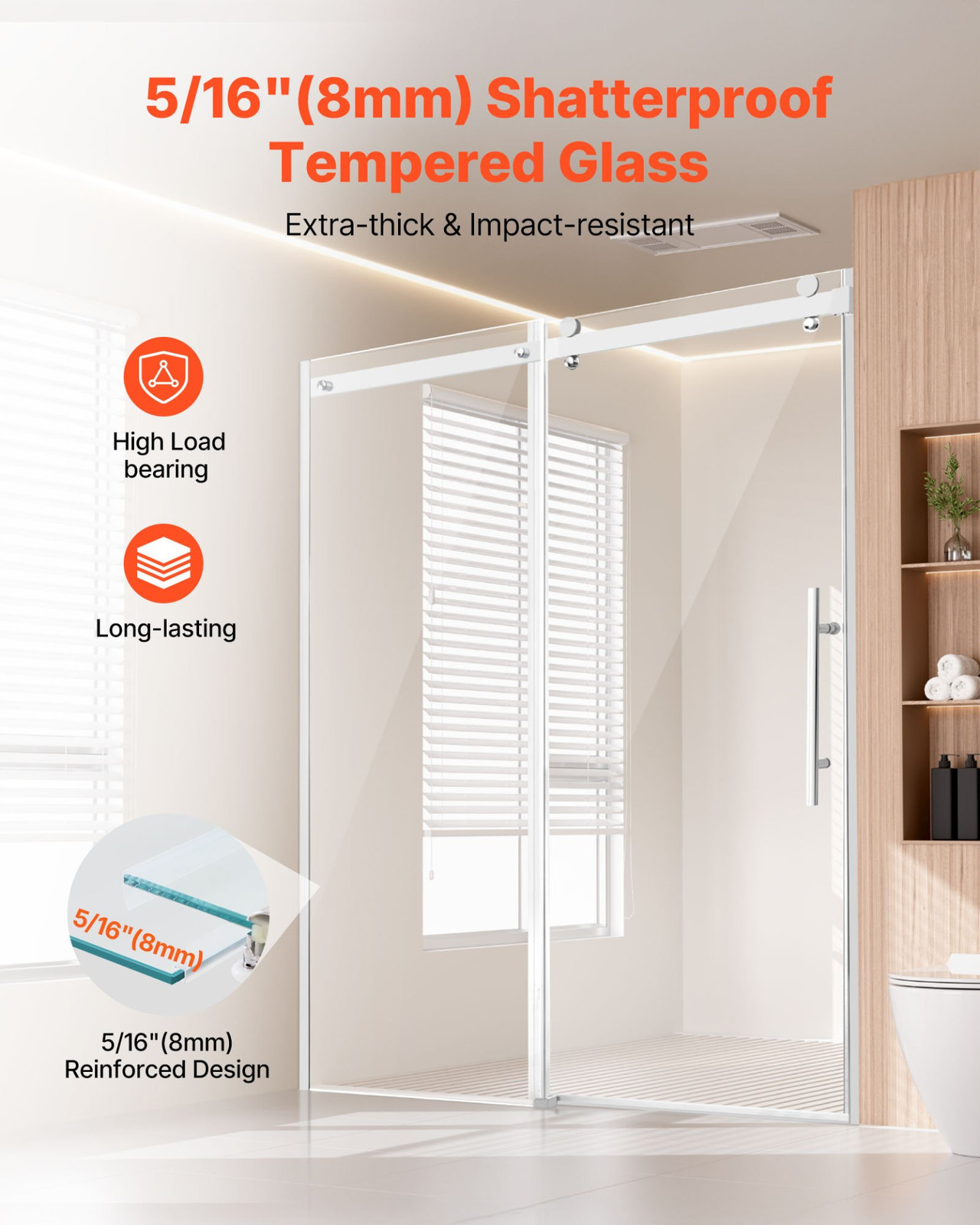 Frameless Shower Door, 58-59 W x 75 H in, Chrome