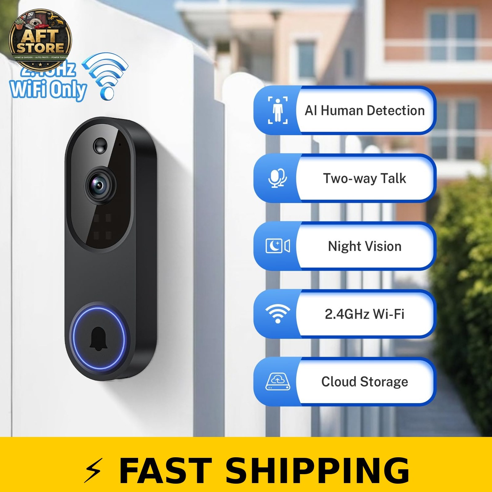 Orbitell 1080p Wi-Fi Video Doorbell Camera - Night Vision, Two Way Audio