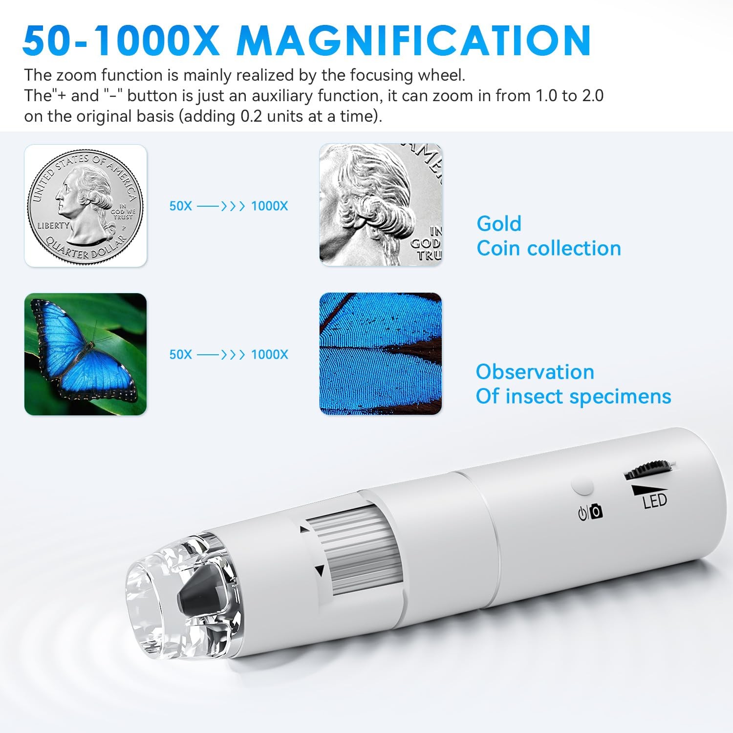 Wireless Digital Microscope, Skybasic 50X-1000X Magnification WiFi White