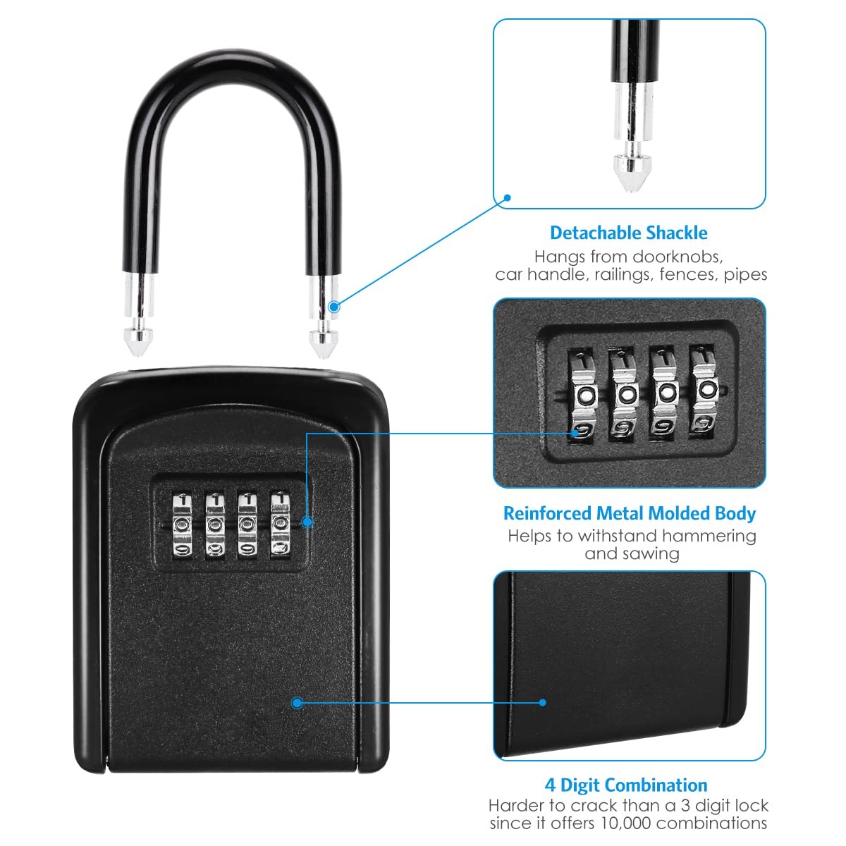 Key Lock Box, (NEW VERSION) Wall Mounted Safe 1 Pack, Black