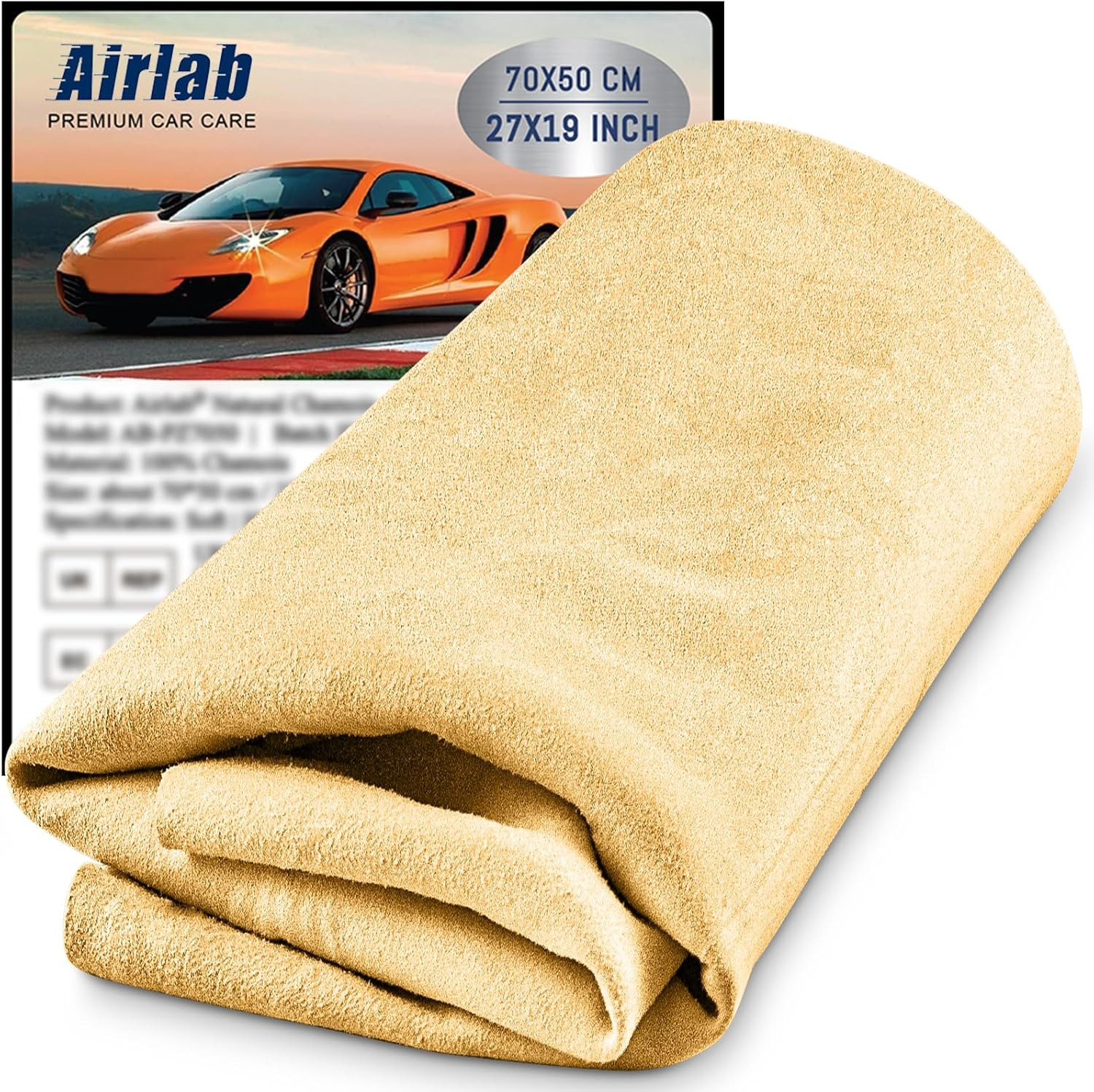 Chamois Cloth for Car 20'' x 27.6 (3.7 sq ft) Shammy Towel Car Wash Drying Towel