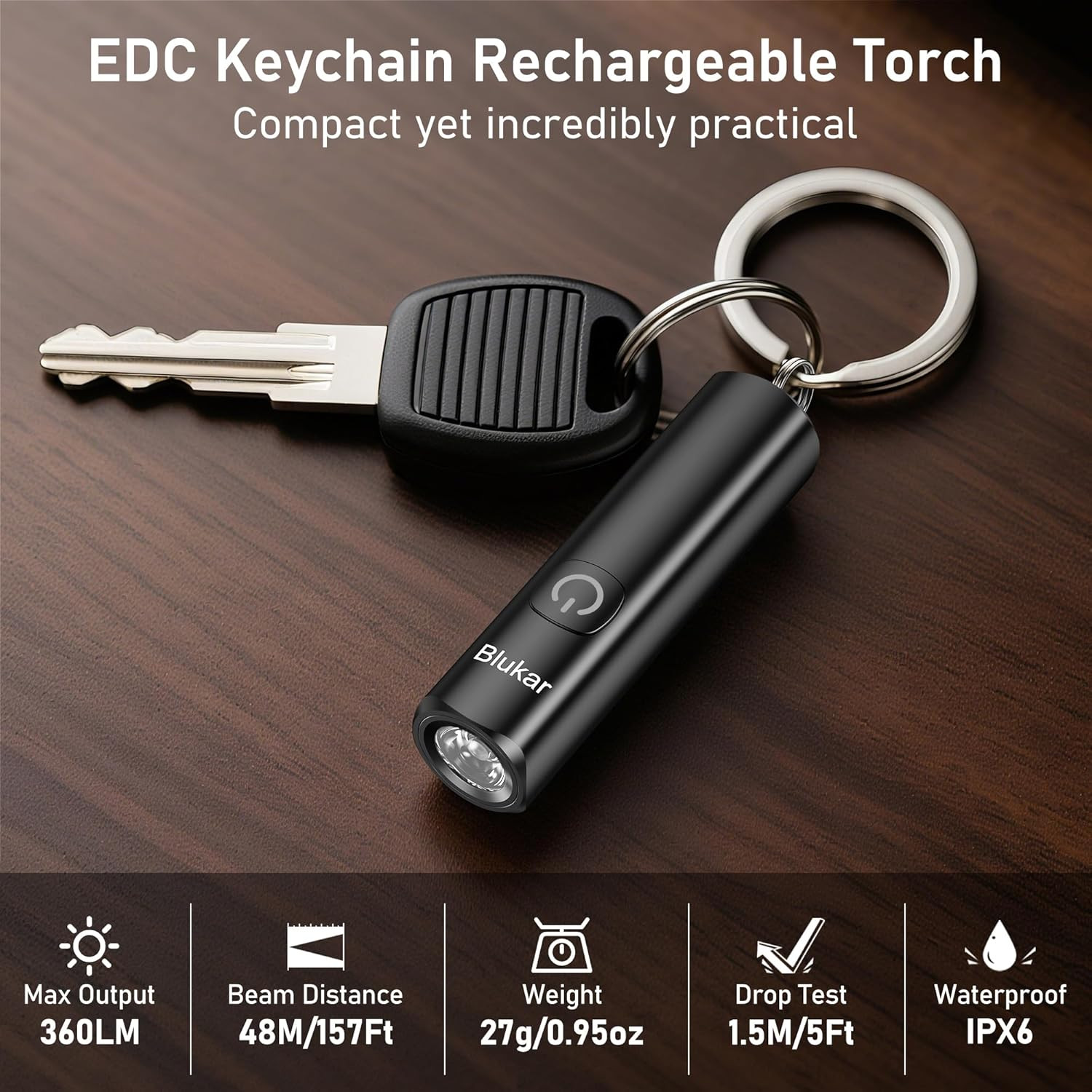 Mini Rechargeable EDC Flashlight USB C Waterproof Pocket Keychain Light