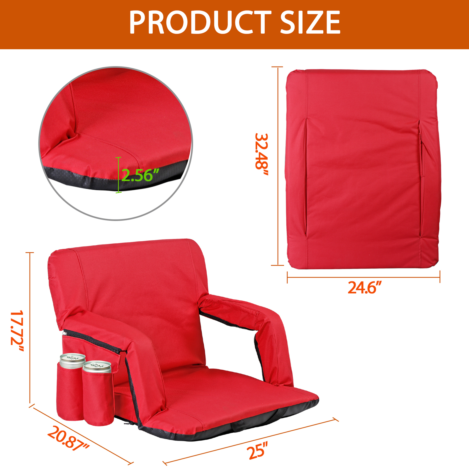 2 Pack Stadium Seating for Bleachers Stadium Seats with Back Support Cushion Red