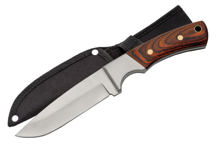 Hunting Knife Fixed-Blade Stainless Steel Wood Handle Full Tang 9.5 in. + Sheath