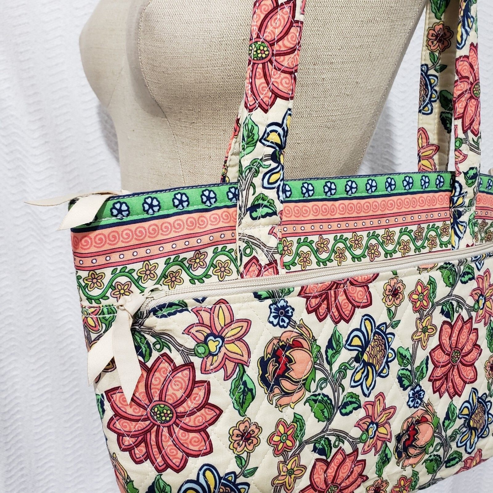 Multicolor Floral Light Cotton Shoulder Bag Zip Closure