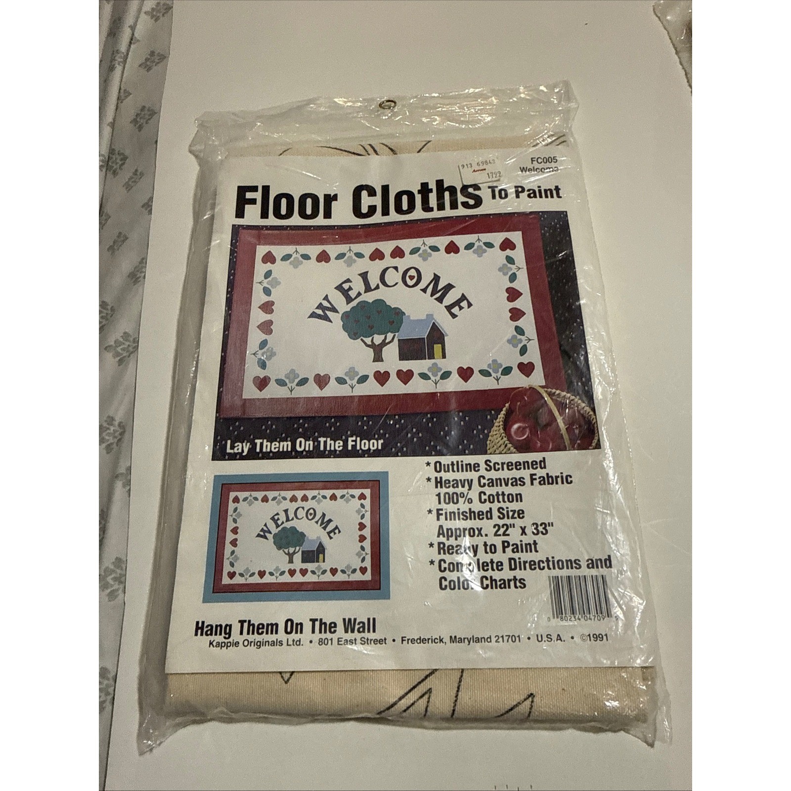 Vintage 1991 Kappie Originals Welcome Floor Cloth To Paint Canvas Kit FC005
