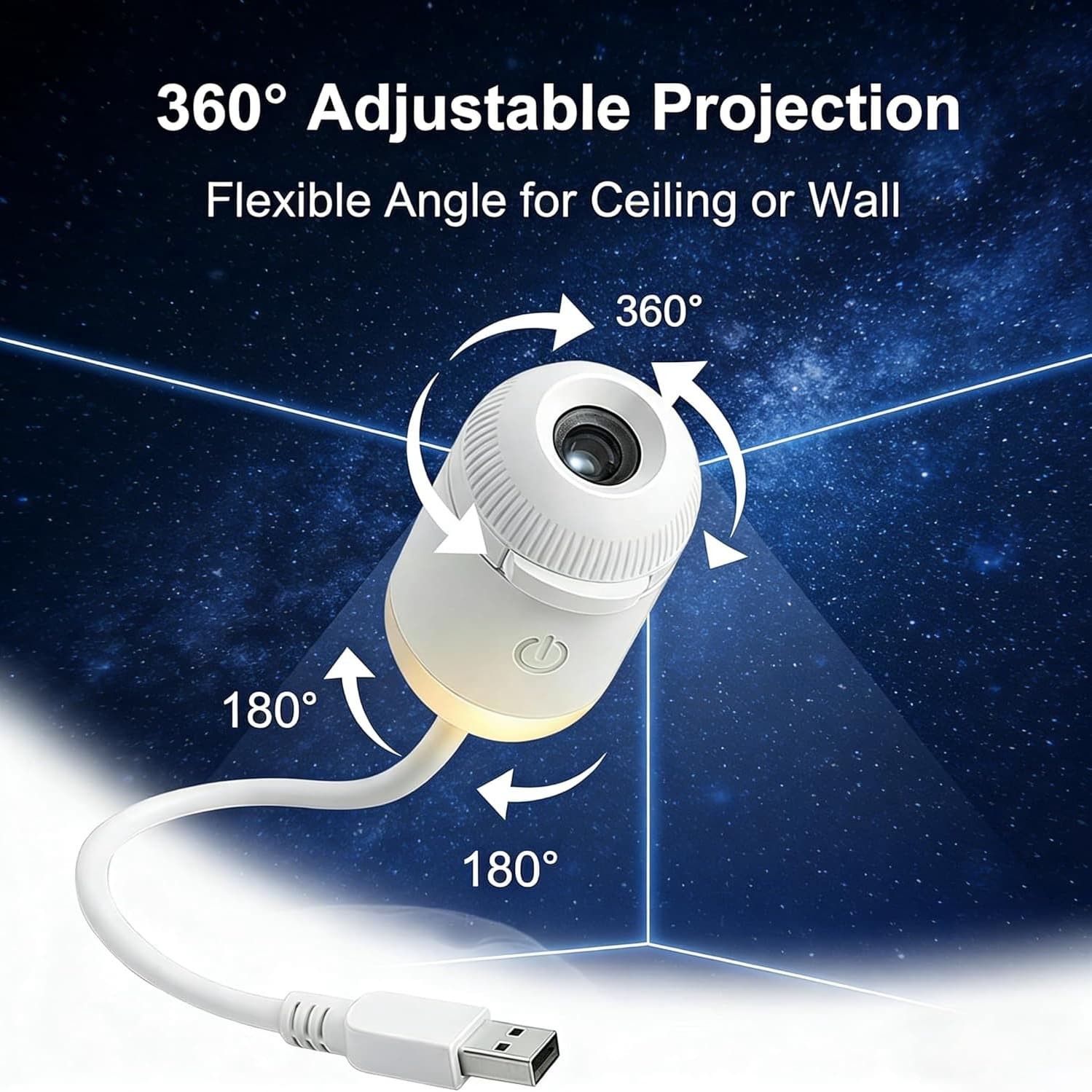 2in1 Galaxy Projector Night Light, 360° Rotating Design USB Portable Night Light