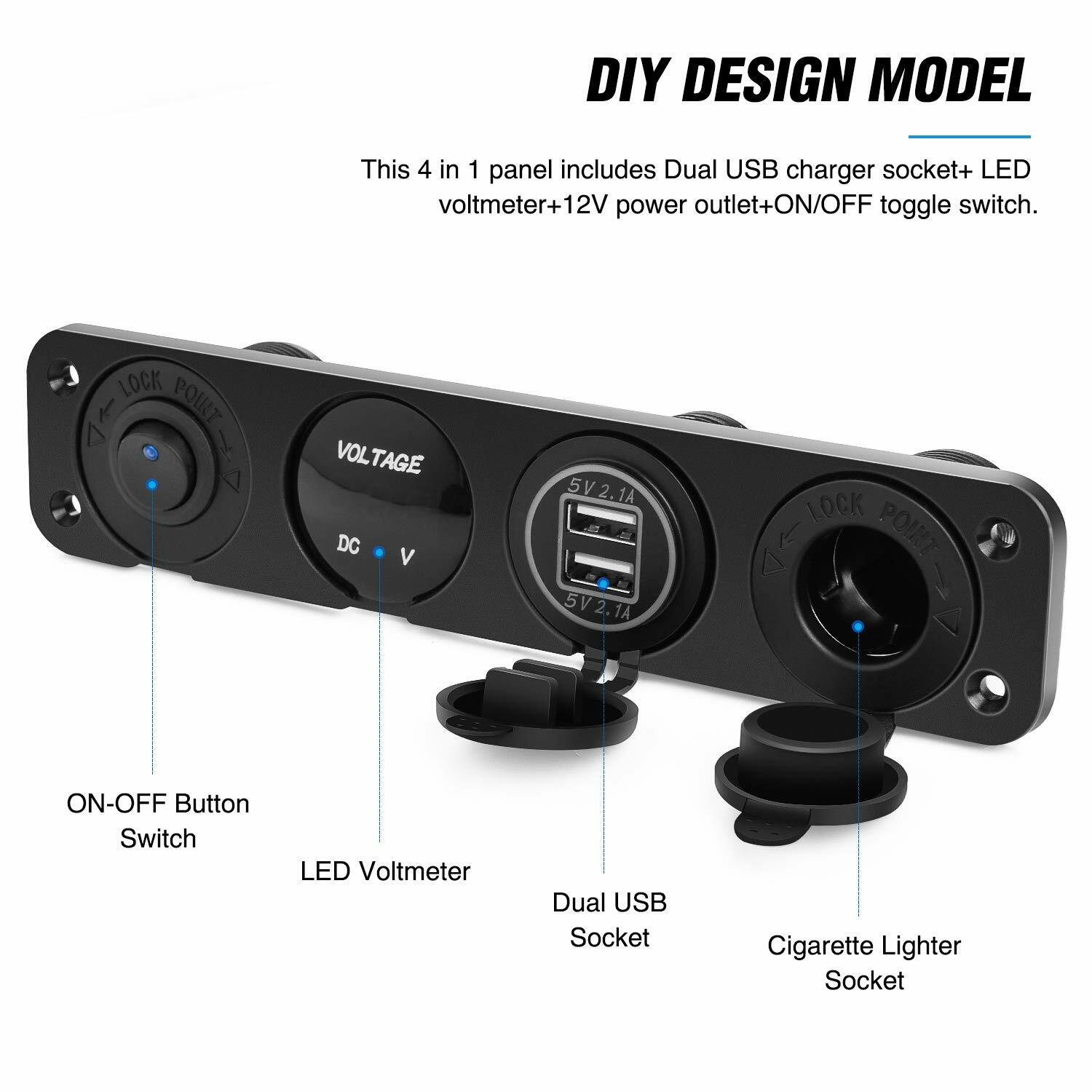 Nilight 4 in 1 ON/OFF Charger Socket Panel Dual USB Power Outlet Toggle Switch
