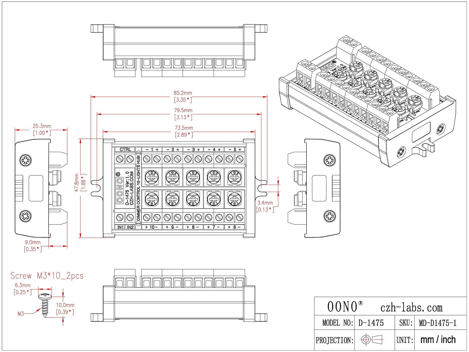 Dimmer Control 10-Lights LED Hub Distribution Module, AC/DC 5 to 24V Input, for