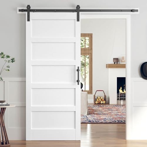 36x84 Inch Sliding Barn Door Slab with 6.6ft 36"x84" Door with Hardware White