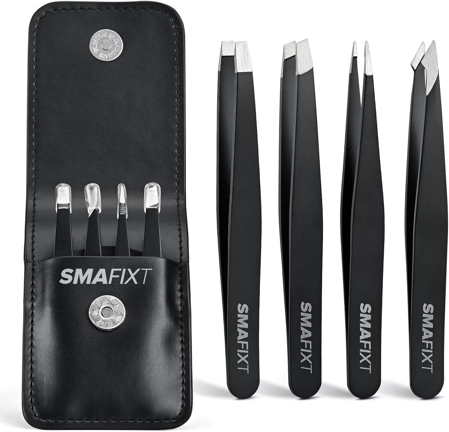 Tweezers Set for Women and Men, Professional Stainless 4 Pack set, Black
