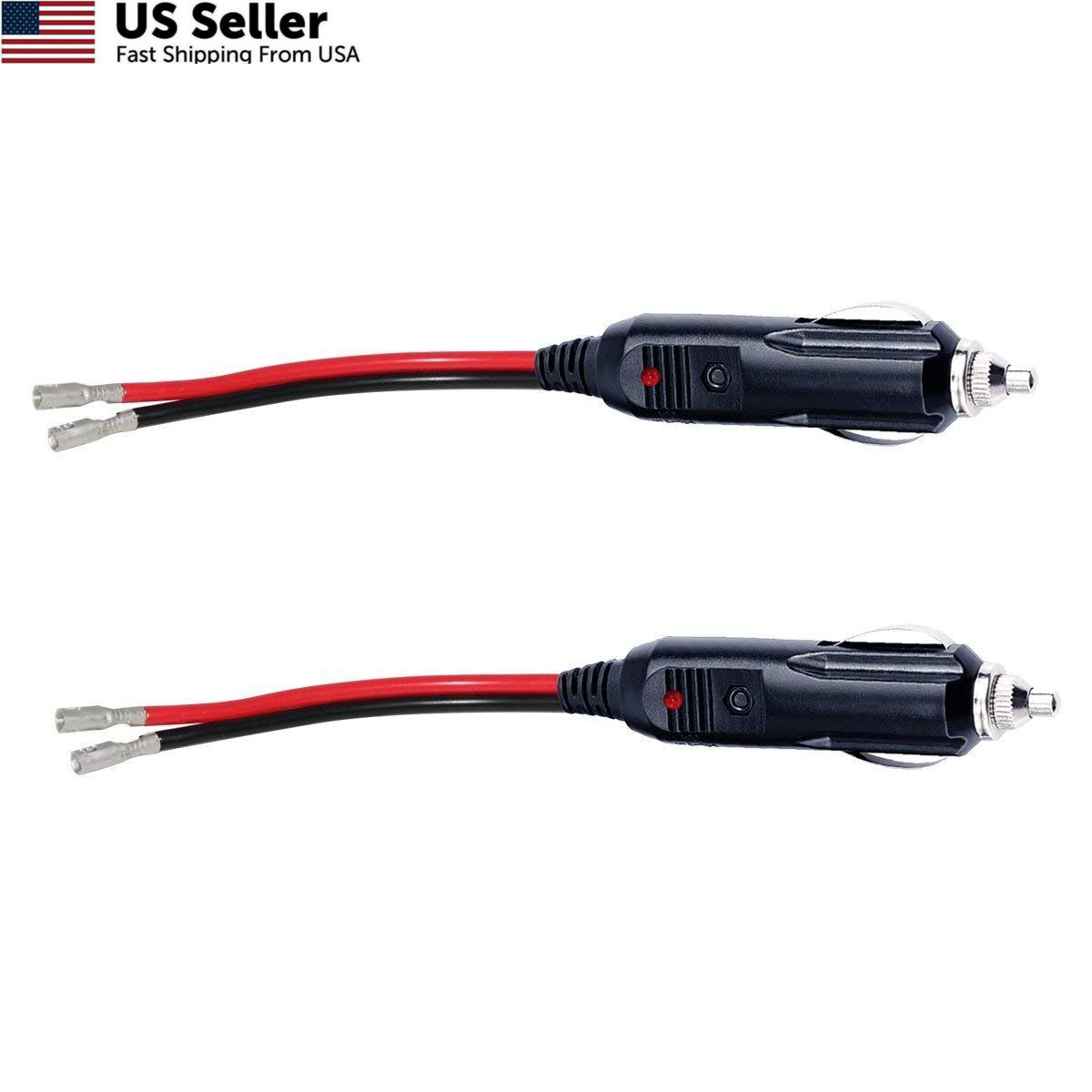 KUNCAN Replacement Cigarette Lighter Plug - 12 Volt Male with Leads-2P