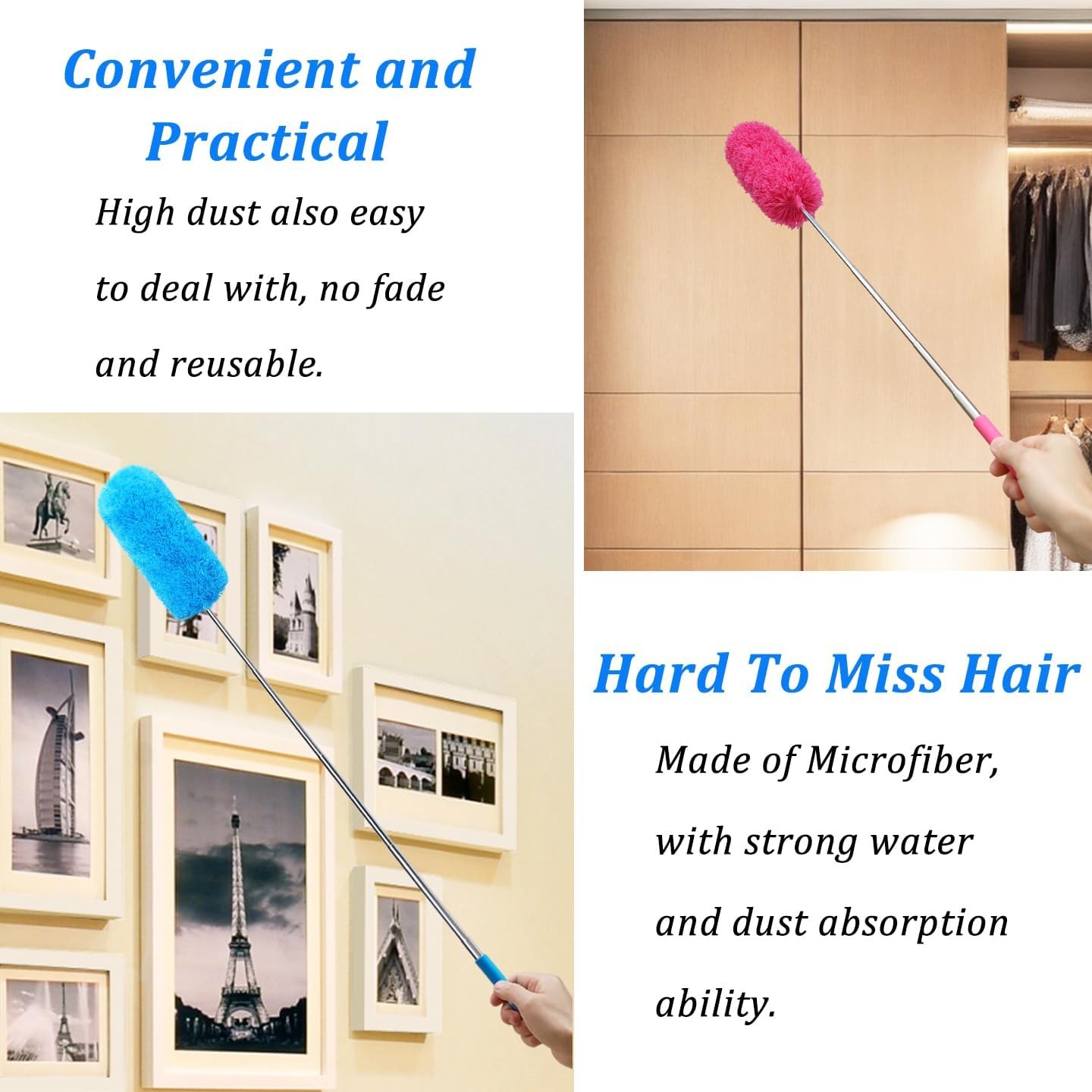 4 Pcs Washable Microfiber Feather Duster, with Extendable Pole and Bendable H...