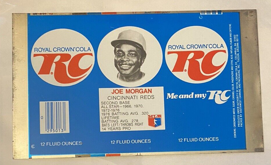 JOE MORGAN Pre-production RC COLA Soda Pop can tinplate flat sheet REDS