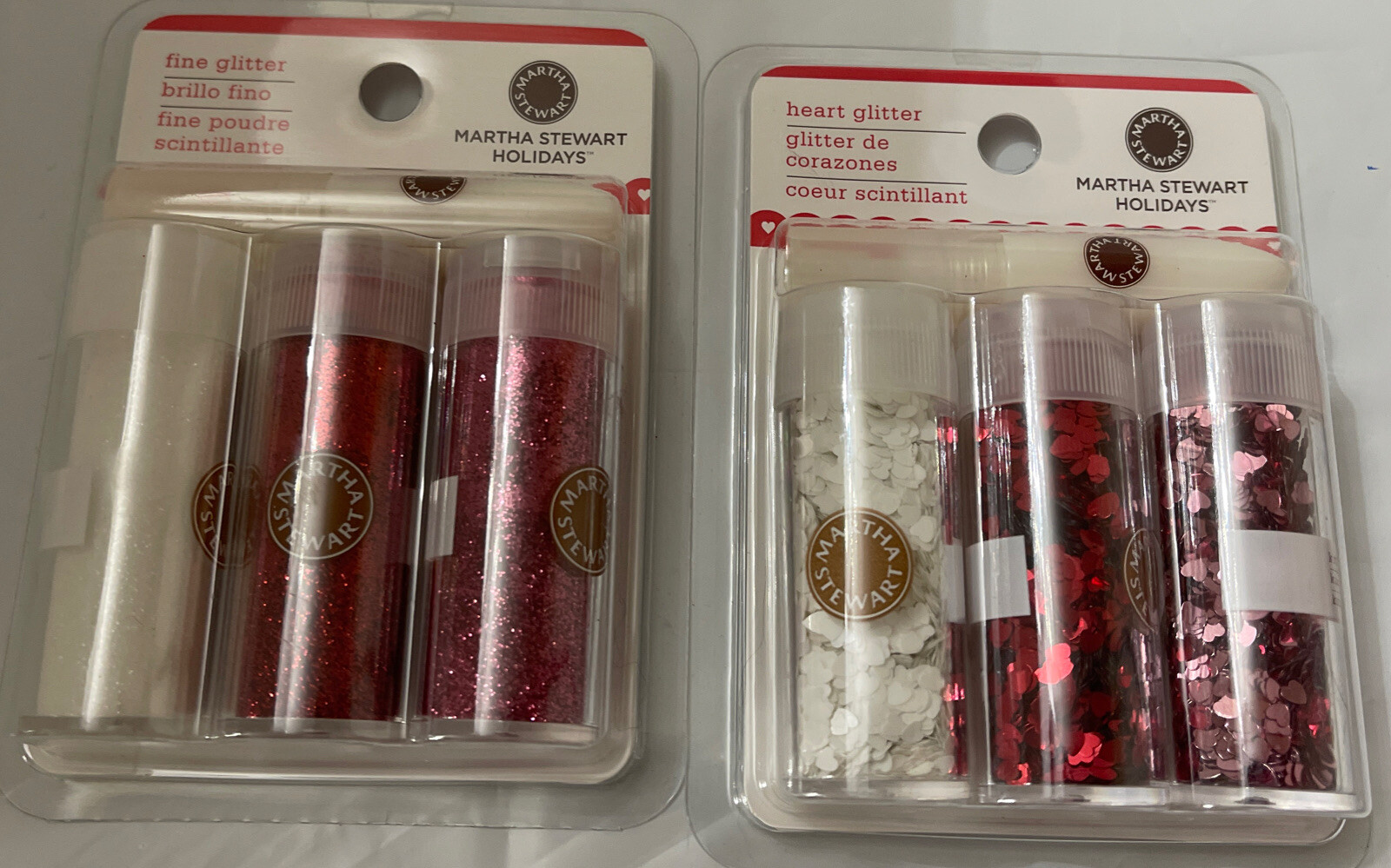 2 MARTHA STEWART Glitter Sets ~ VALENTINES HEART Shaped & FINE GLITTER - NEW