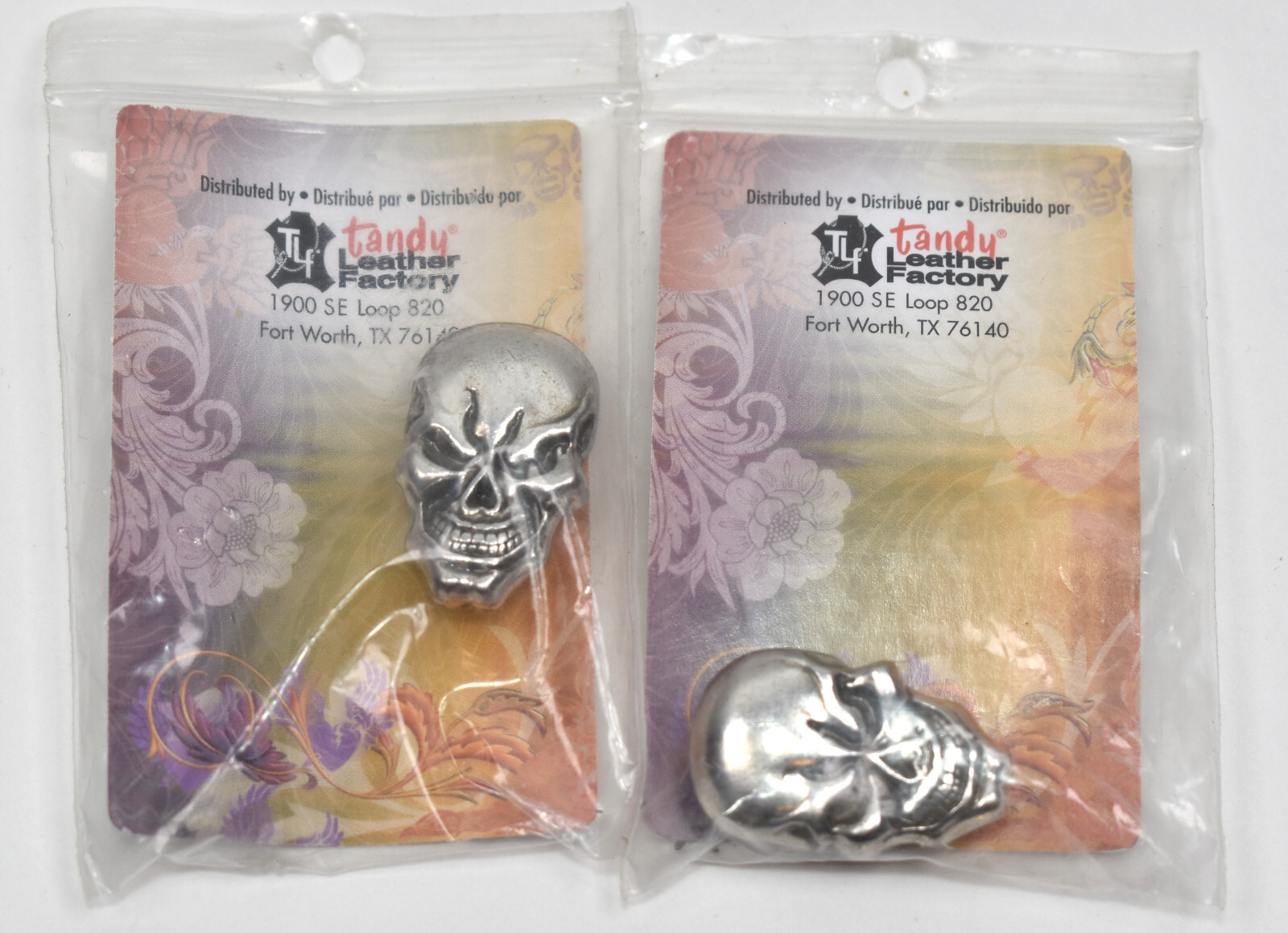 NOS Pair of Vintage Tandy Leather Large Skull Concho in Original Package