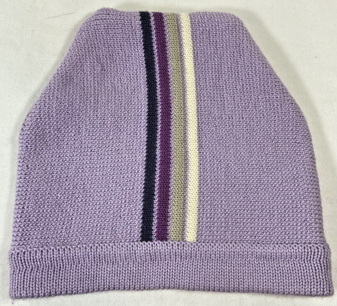 Lands' End Ski Cap 100% Wool Purple w/Stripes Youth Medium