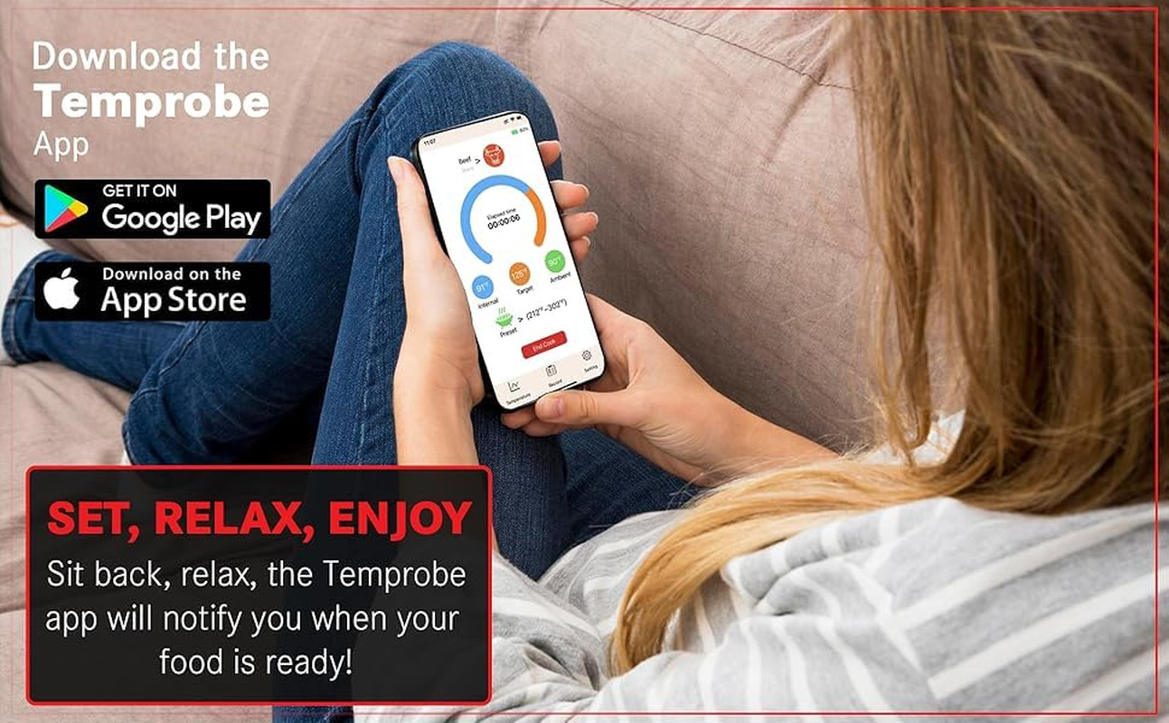 Wireless Bluetooth Meat Thermometer for Grill, Smoker, BBQ, Oven – 820Ft Range,