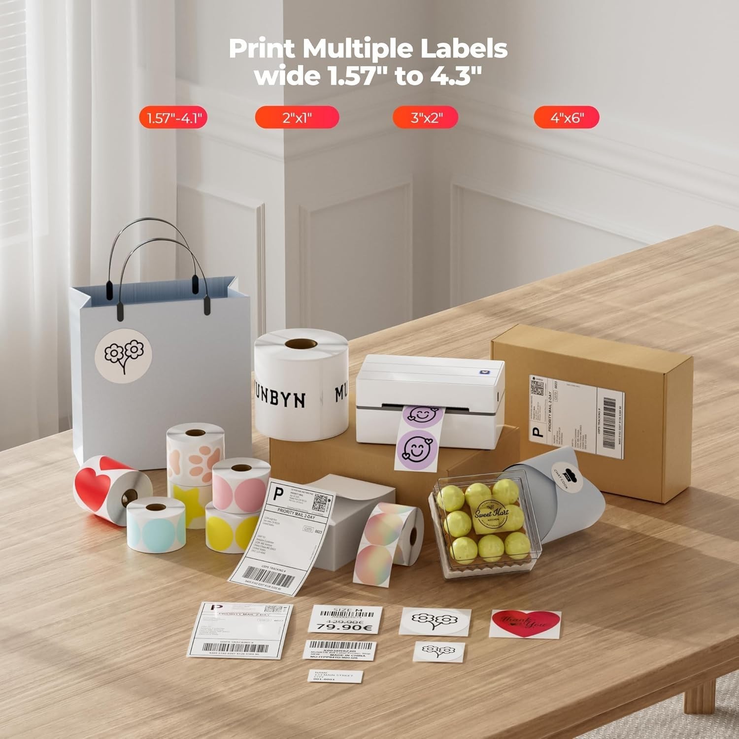 MUNBYN Bluetooth Thermal Label Printer, 130B Wireless 4x6 Shipping Label Printer