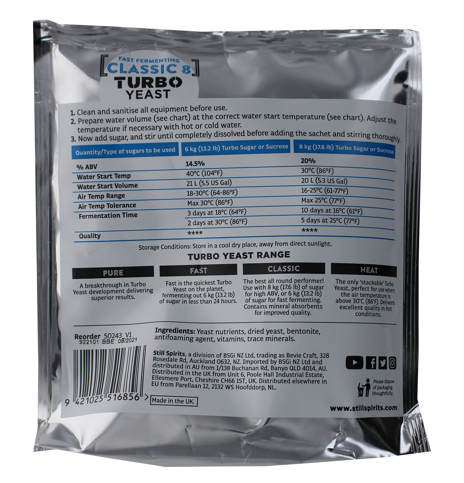3x Still Spirits Classic Turbo Yeast 48 Hour