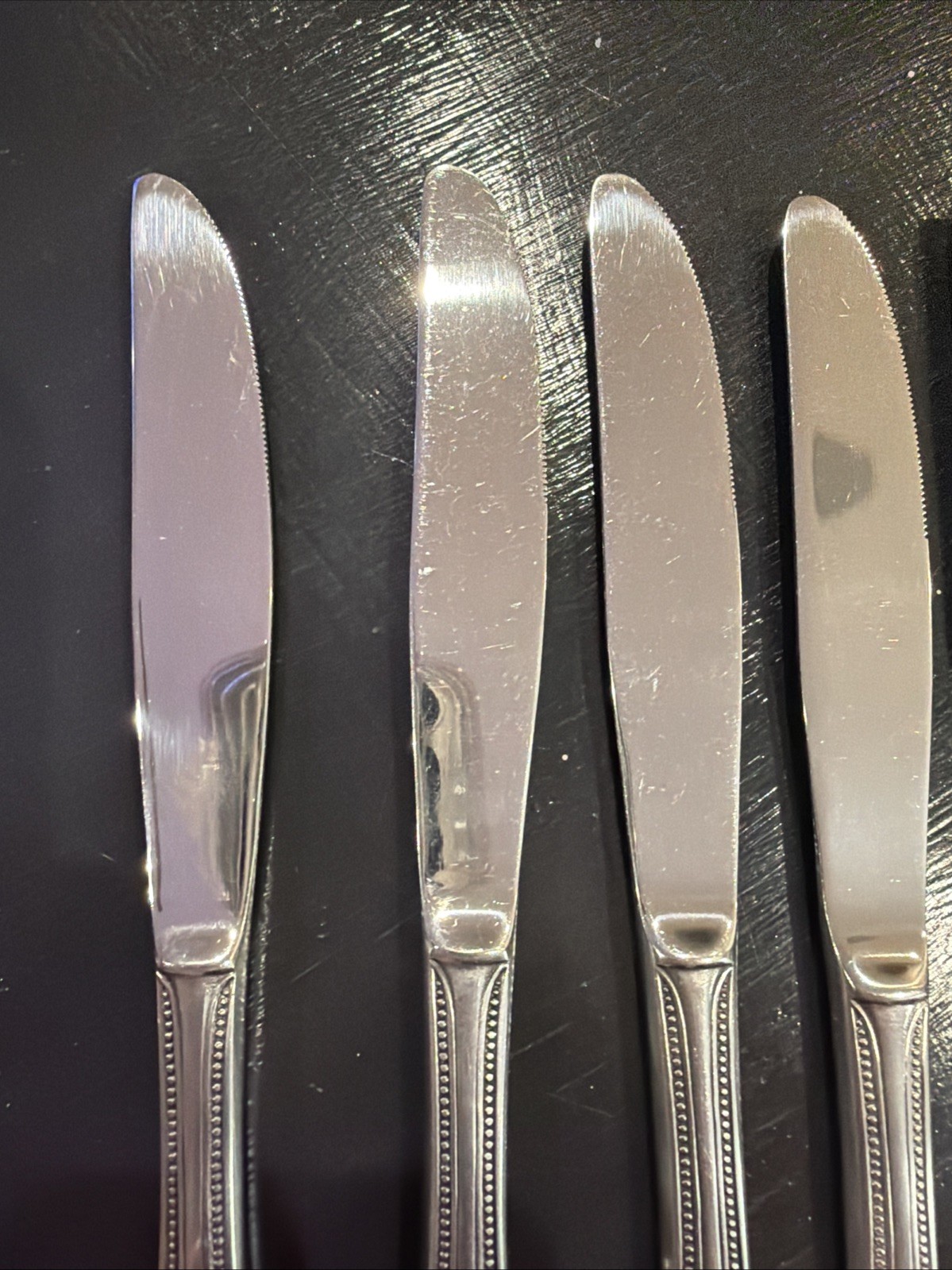 6 Salem 1776 Beaded Stainless Flatware Dinner Knives (#304)