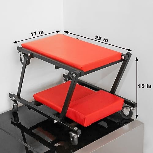 36" Rolling Foldable Automotive Creeper, 2-in-1 Garage Red Foldable Creeper