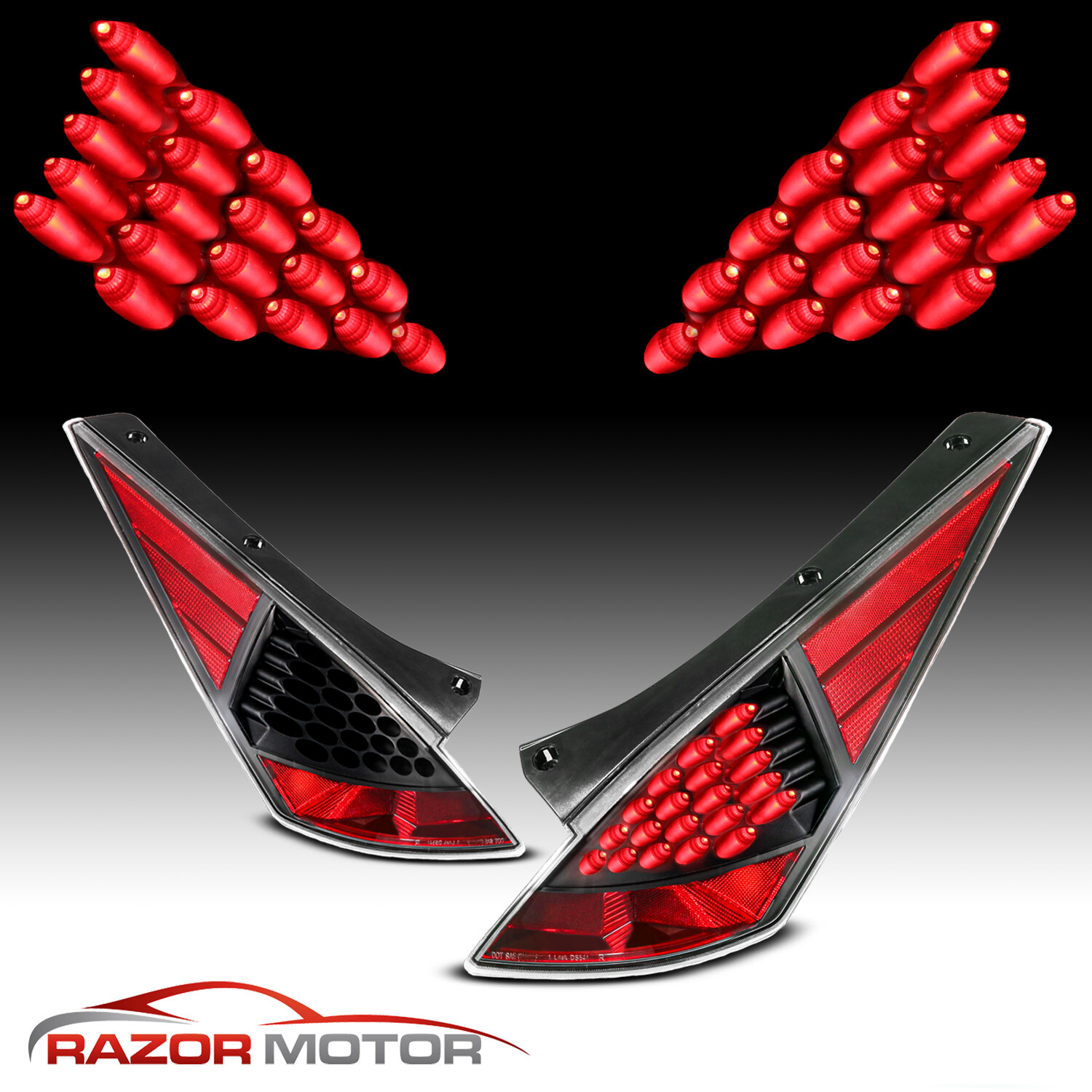 2003 - 2007 For 350Z JDM LED Brake Tail Lights All Black Rear Lamps Pair