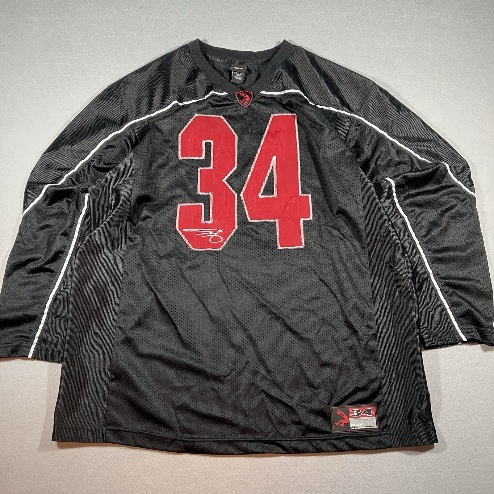 Vtg Shaquille O'Neal Dunkman Jersey Men Large Black Red Long Sleeve Shaq 34 Mesh