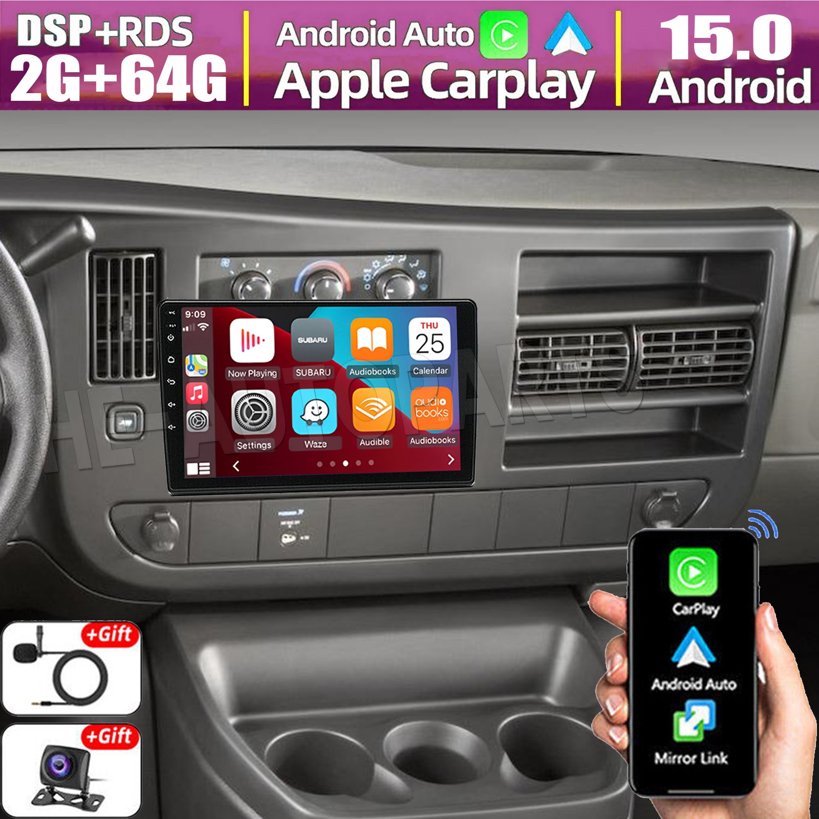 2+64GB Android15 For GMC Savana 2008-2024 CarPlay Car Radio Stereo GPS Bluetooth